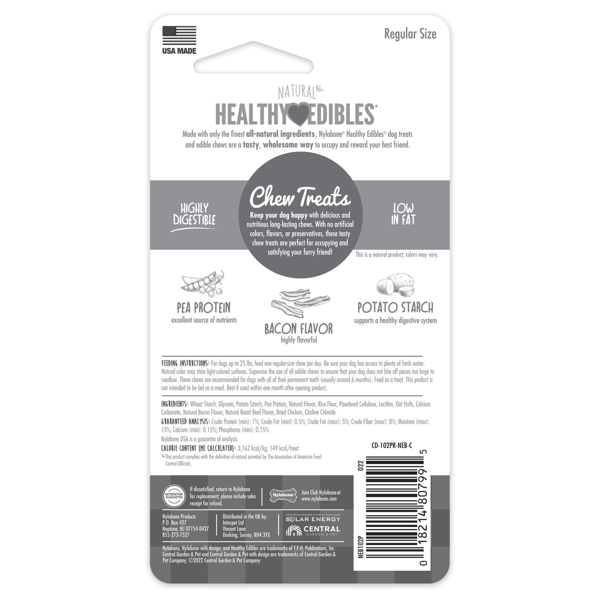 Nylabone Healthy Edibles AllNatural Long Lasting Bacon Chew Treats Bacon, SMall/Regular Up To 25 Ibs. 1 ct