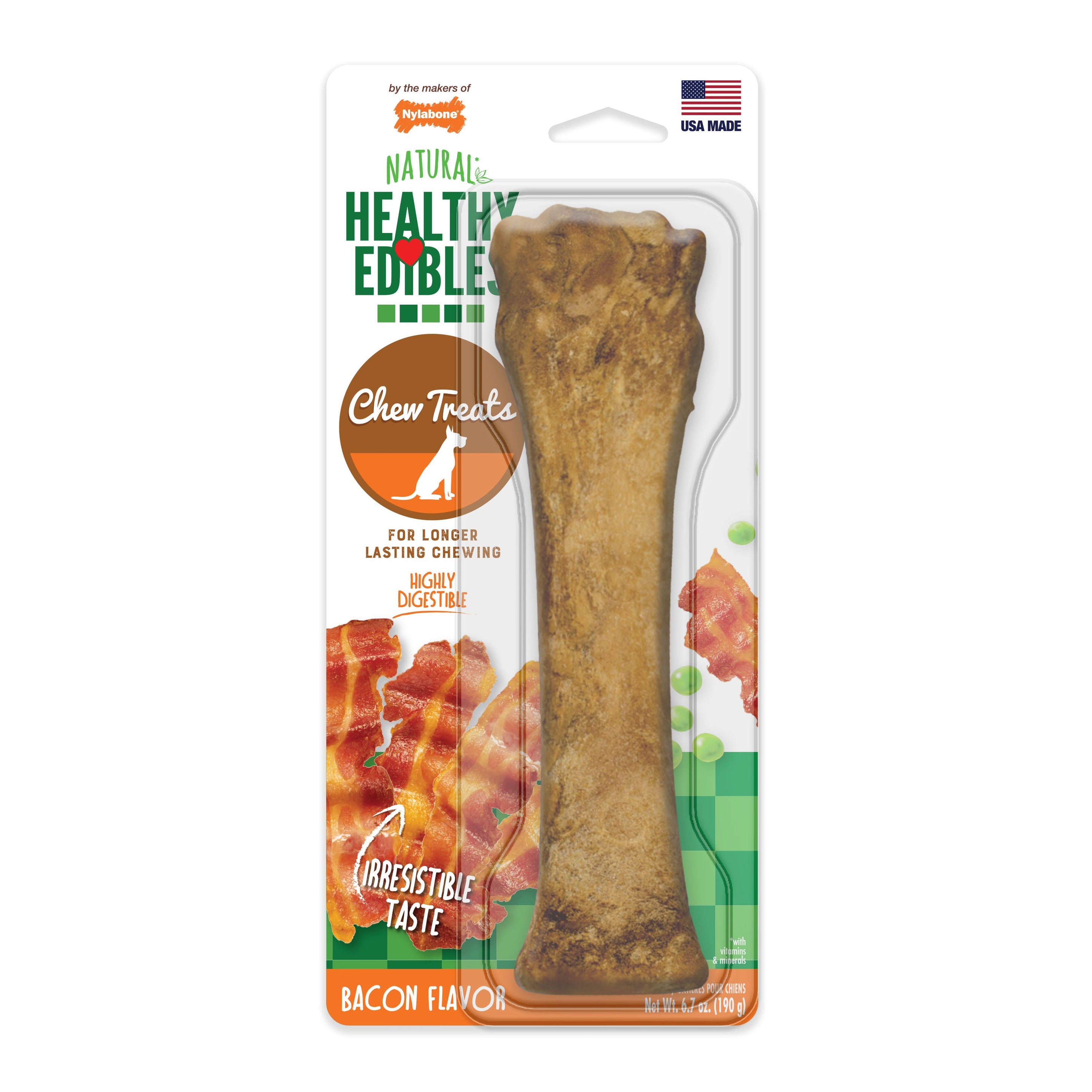 Nylabone Healthy Edibles AllNatural Long Lasting Bacon Chew Treats 1 Count, Souper 50 lb