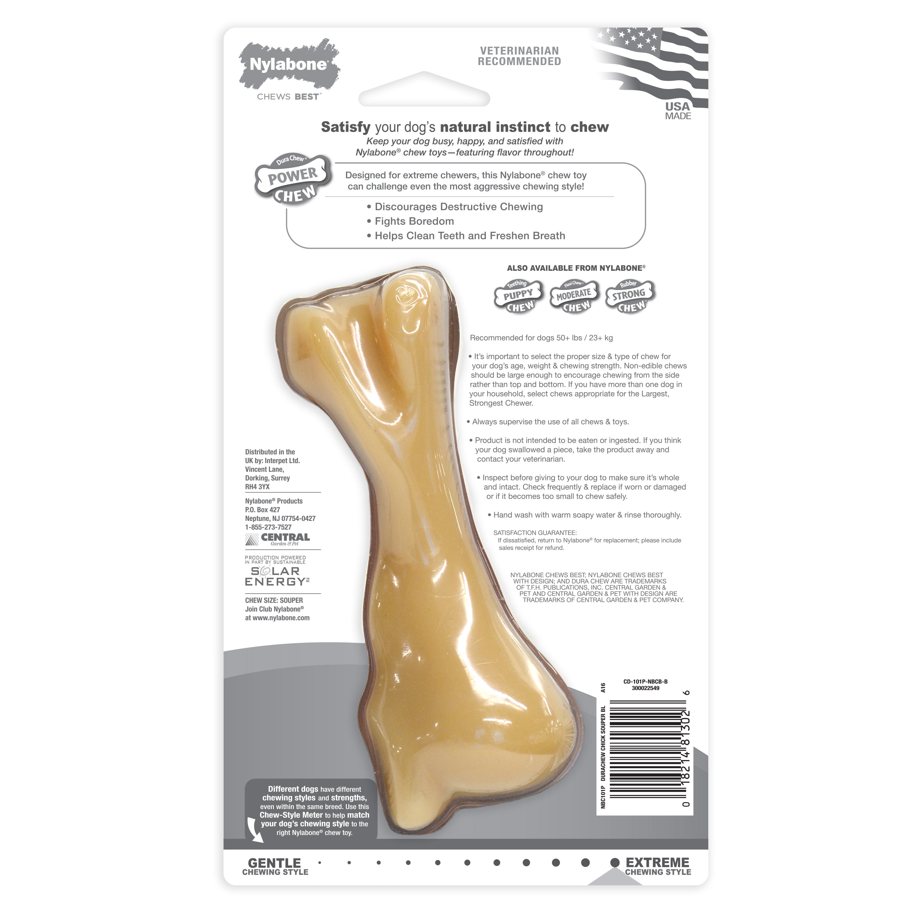 Nylabone Power Chew Femur Bone BIG Dog Chew Toy Chicken, 1ea/XXL/Monster 50 Lbs. 1 ct