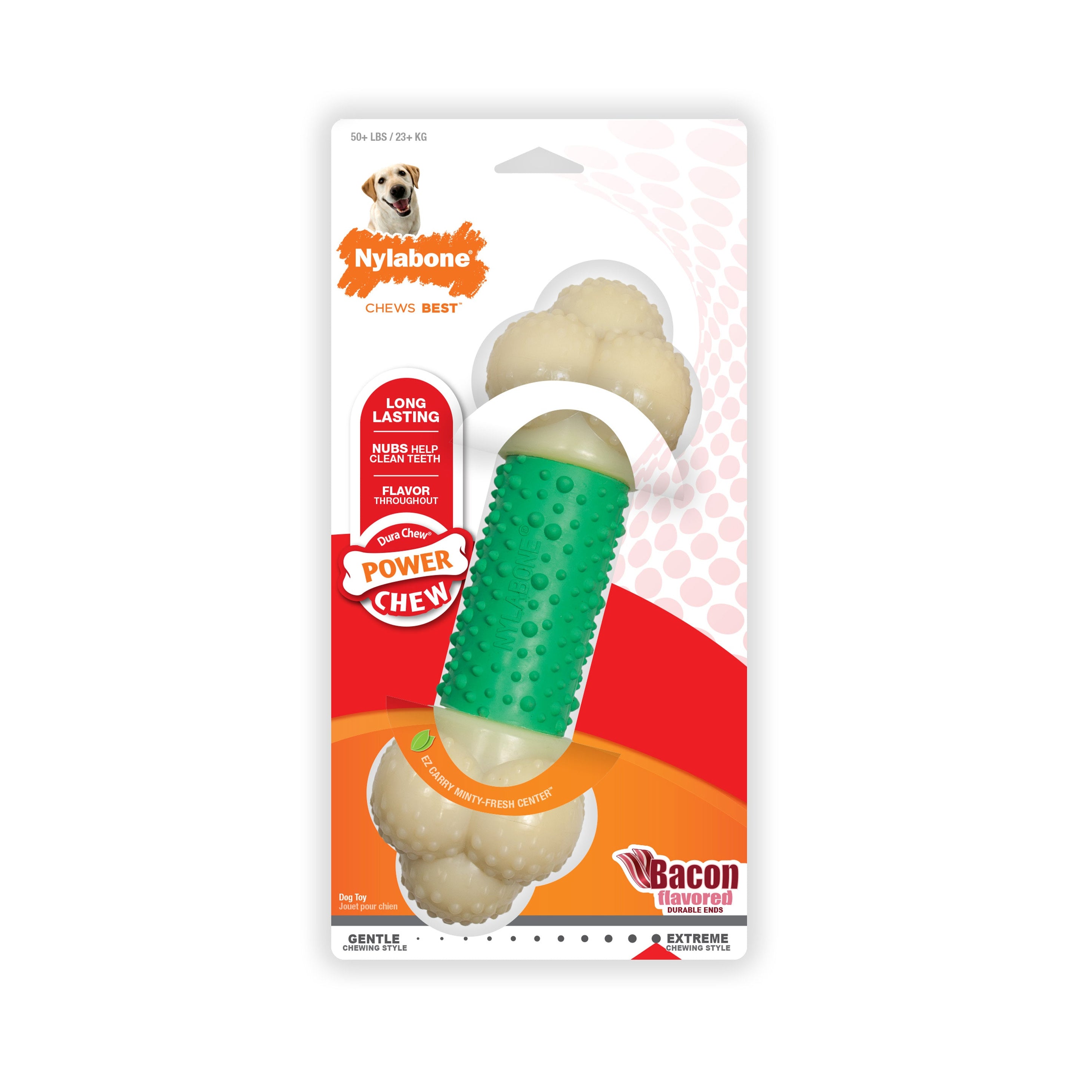 Nylabone Power Chew Double Action Durable Dog Toy Bacon, 1ea/XL/Souper 50 Lbs. 1 ct