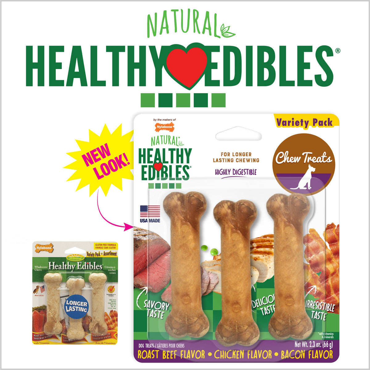 Nylabone Healthy Edibles Longer Lasting Variety Pack Petite 3pk