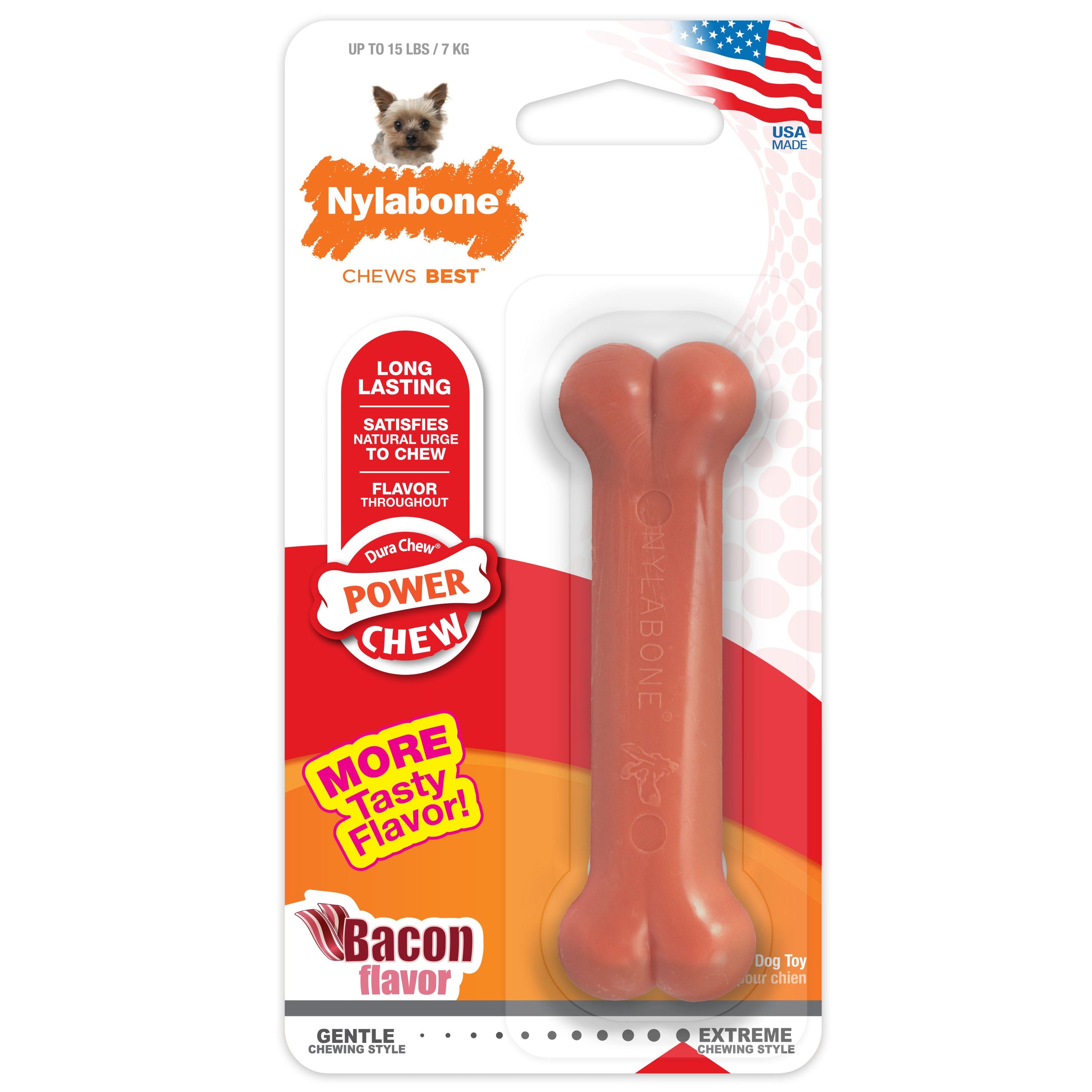 Nylabone Power Chew Dog Toy Bacon, 1ea/XS/Petite Up To 15 Lbs. 1 ct