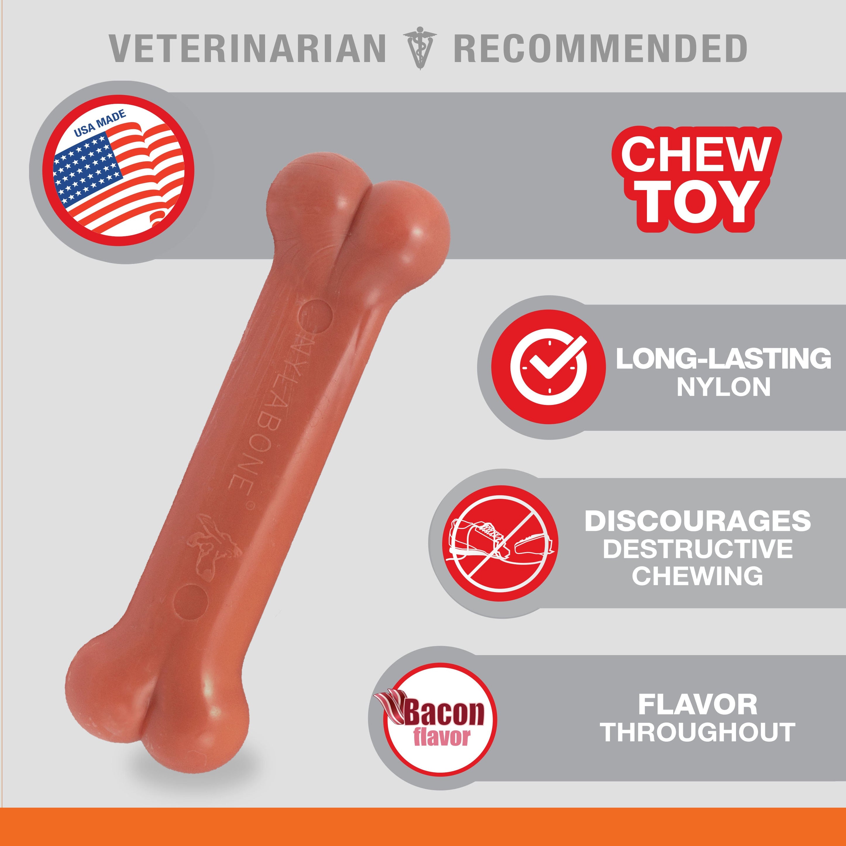 Nylabone Power Chew Dog Toy Bacon, 1ea/XS/Petite Up To 15 Lbs. 1 ct
