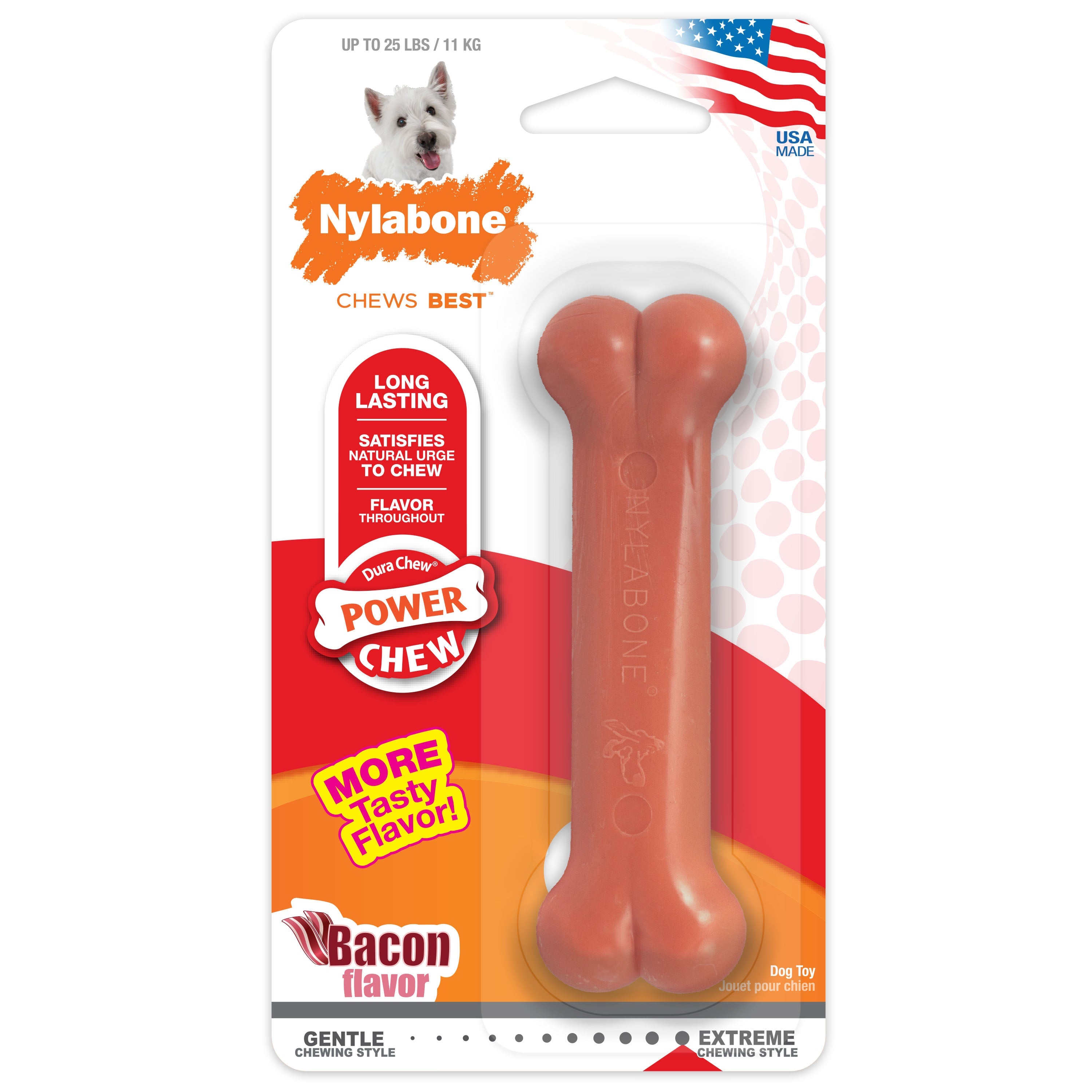 Nylabone Power Chew Dog Toy Bacon, 1ea/SMall/Regular Up To 25 Ibs. 1 ct