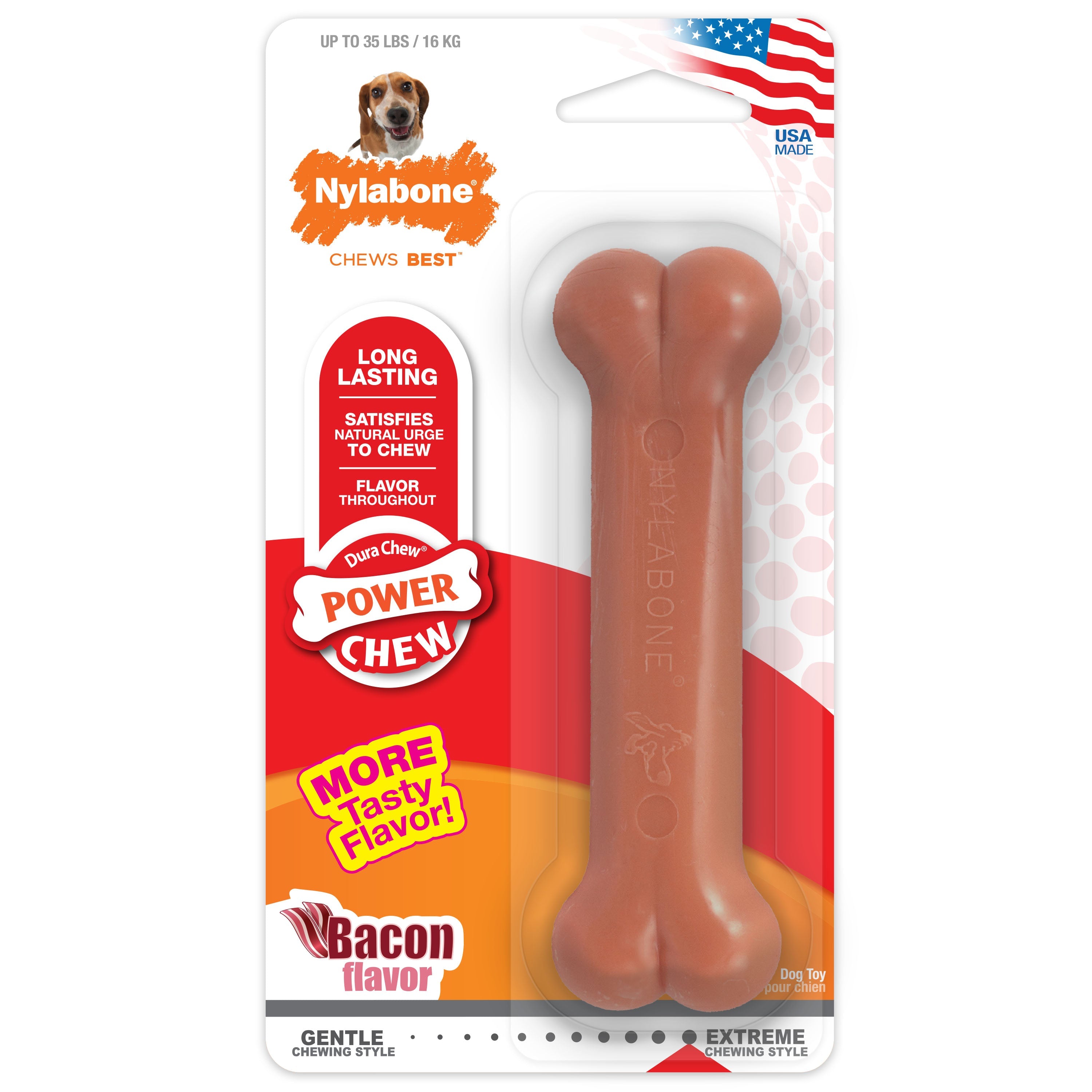 Nylabone Power Chew Dog Toy Bacon, 1ea/Medium/Wolf Up To 35 Lbs. 1 ct