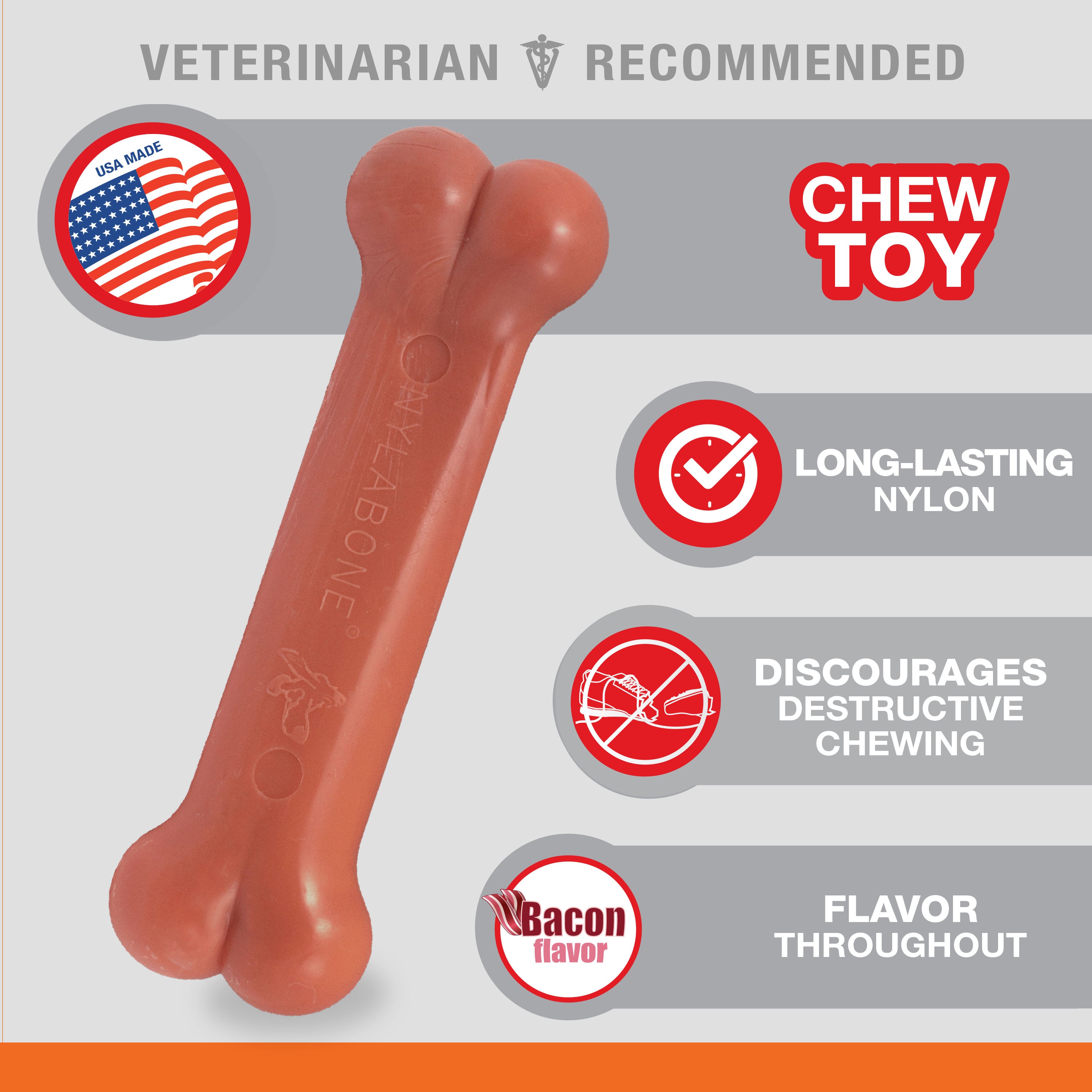 Nylabone Power Chew Dog Toy Bacon, 1ea/Medium/Wolf Up To 35 Lbs. 1 ct