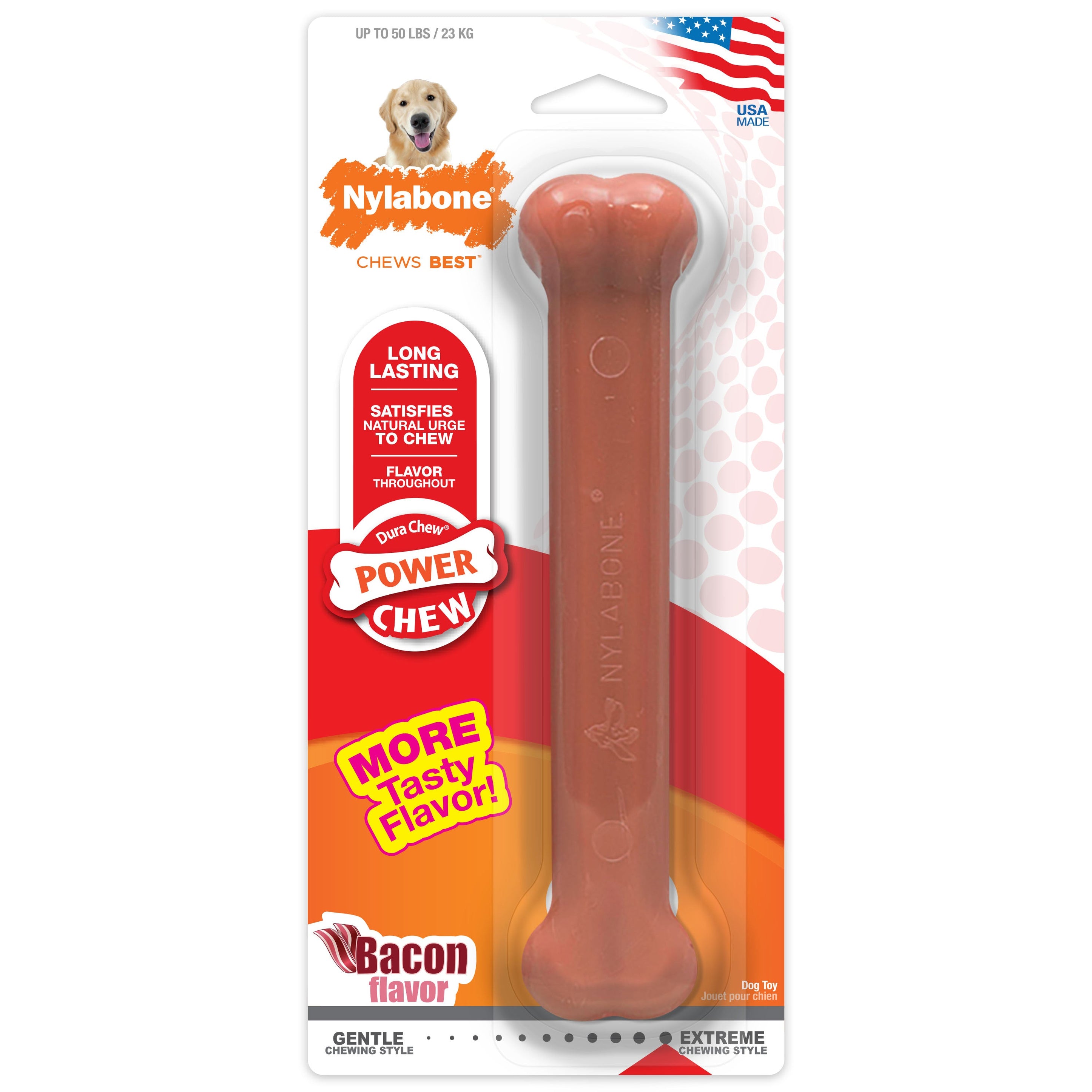 Nylabone Power Chew Dog Toy Bacon, 1ea/Large/Giant Up To 50 Lbs. 1 ct
