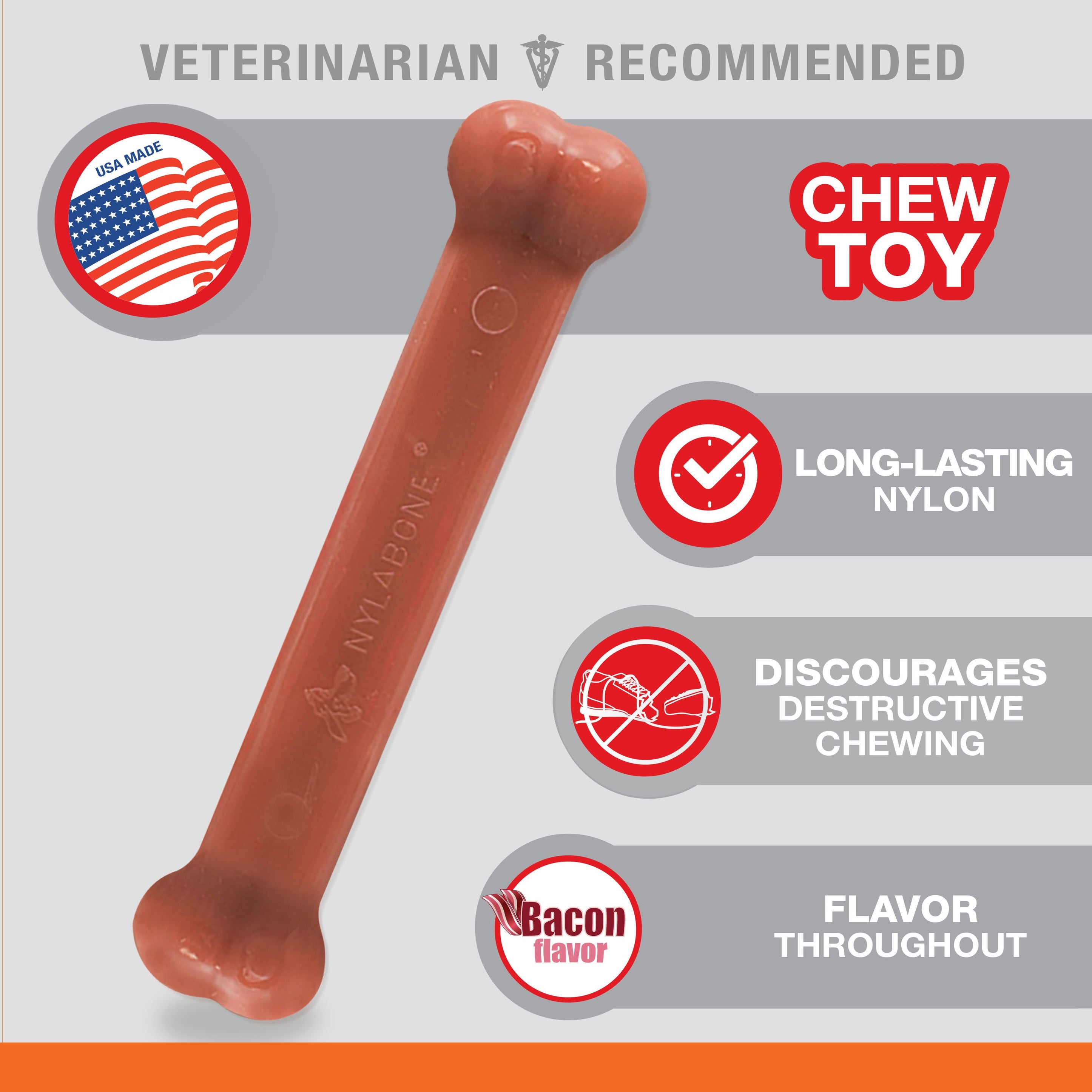 Nylabone Power Chew Dog Toy Bacon, 1ea/Large/Giant Up To 50 Lbs. 1 ct