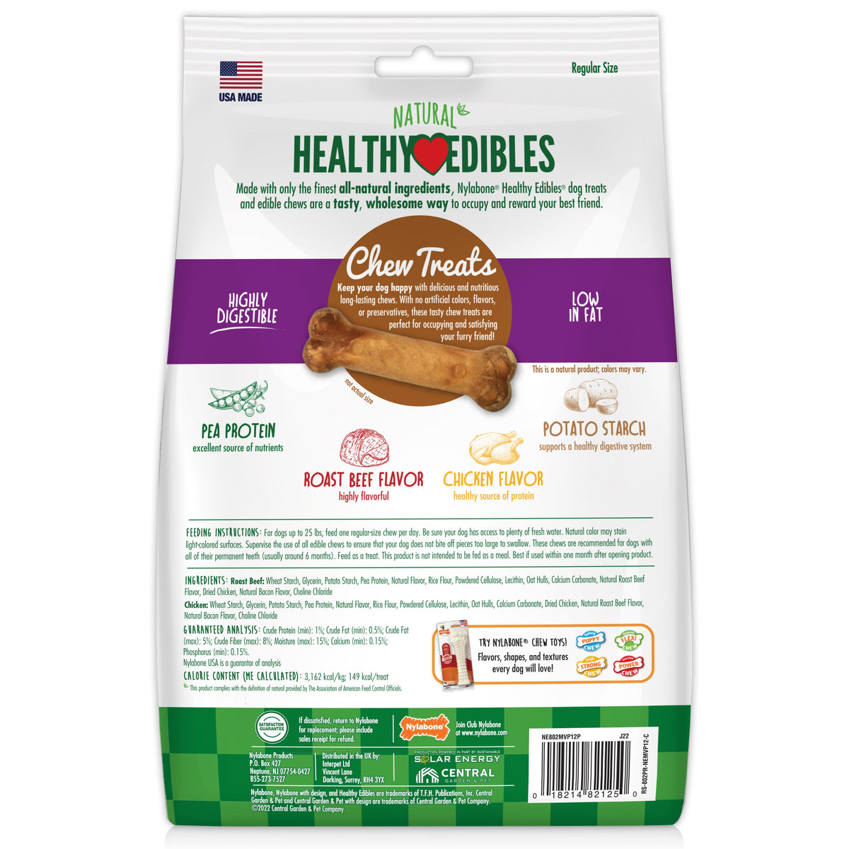 Nylabone Healthy Edibles AllNatural Long Lasting Roast Beef and Chicken Dog Chew Treats Variety, SMall/Regular Up To 25 Ibs. 12 ct