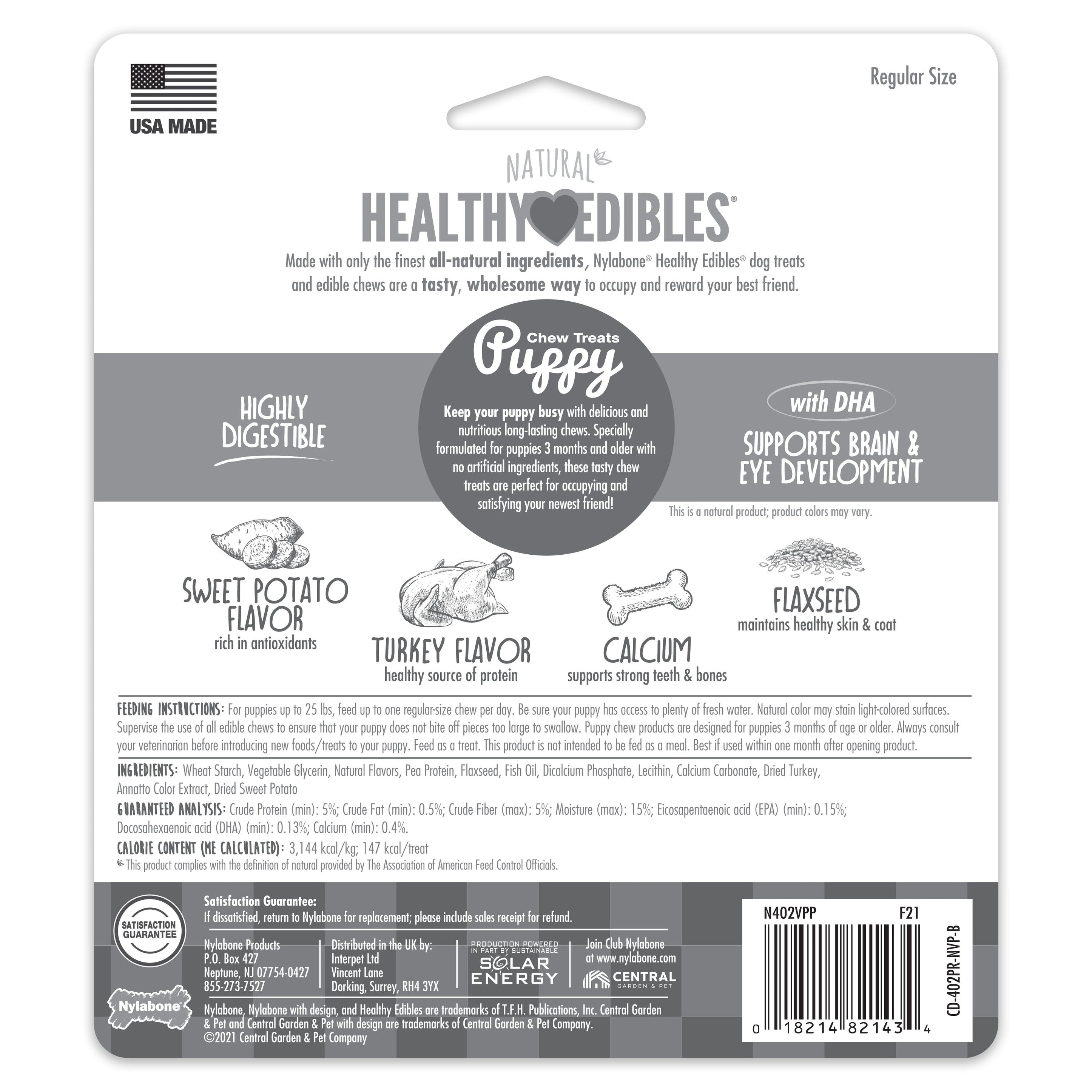 Nylabone Healthy Edibles Puppy Turkey Sweet Potato Dog Chew Treats Turkey Sweet Potato, SMall/Regular Up To 25 Ibs. 3 ct
