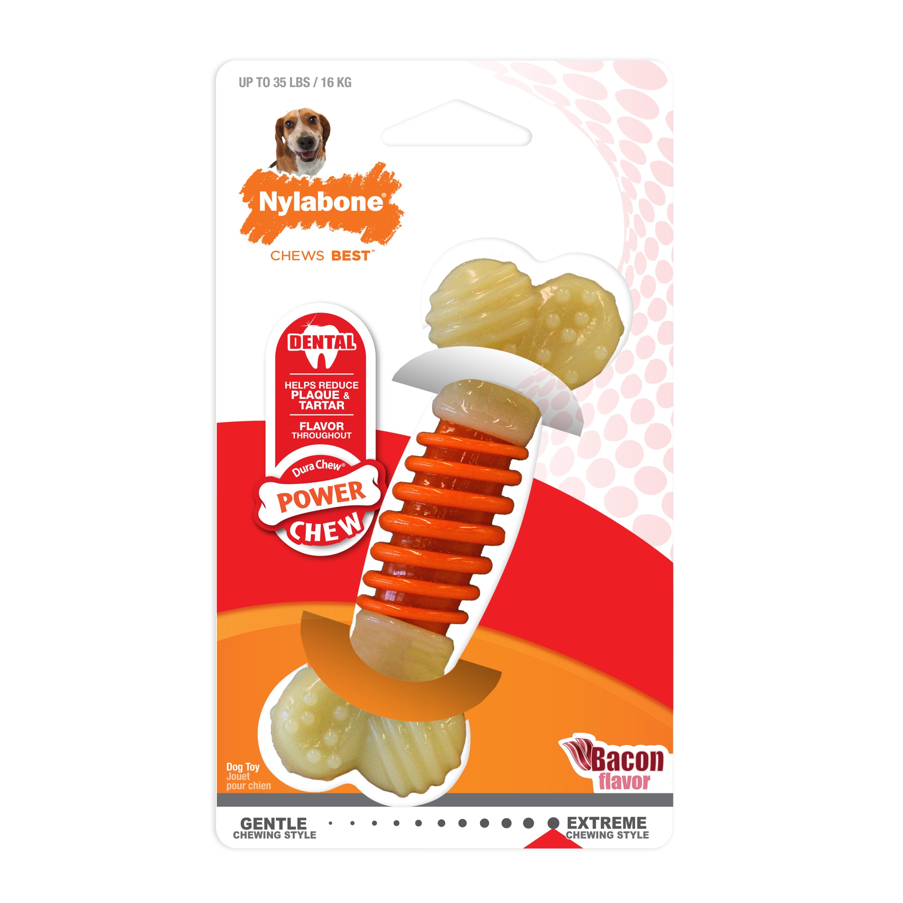 Nylabone PRO Action Dental Power Chew Durable Dog Toy Bacon, Orange, 1ea/Medium/Wolf Up To 35 Lbs. 1 ct