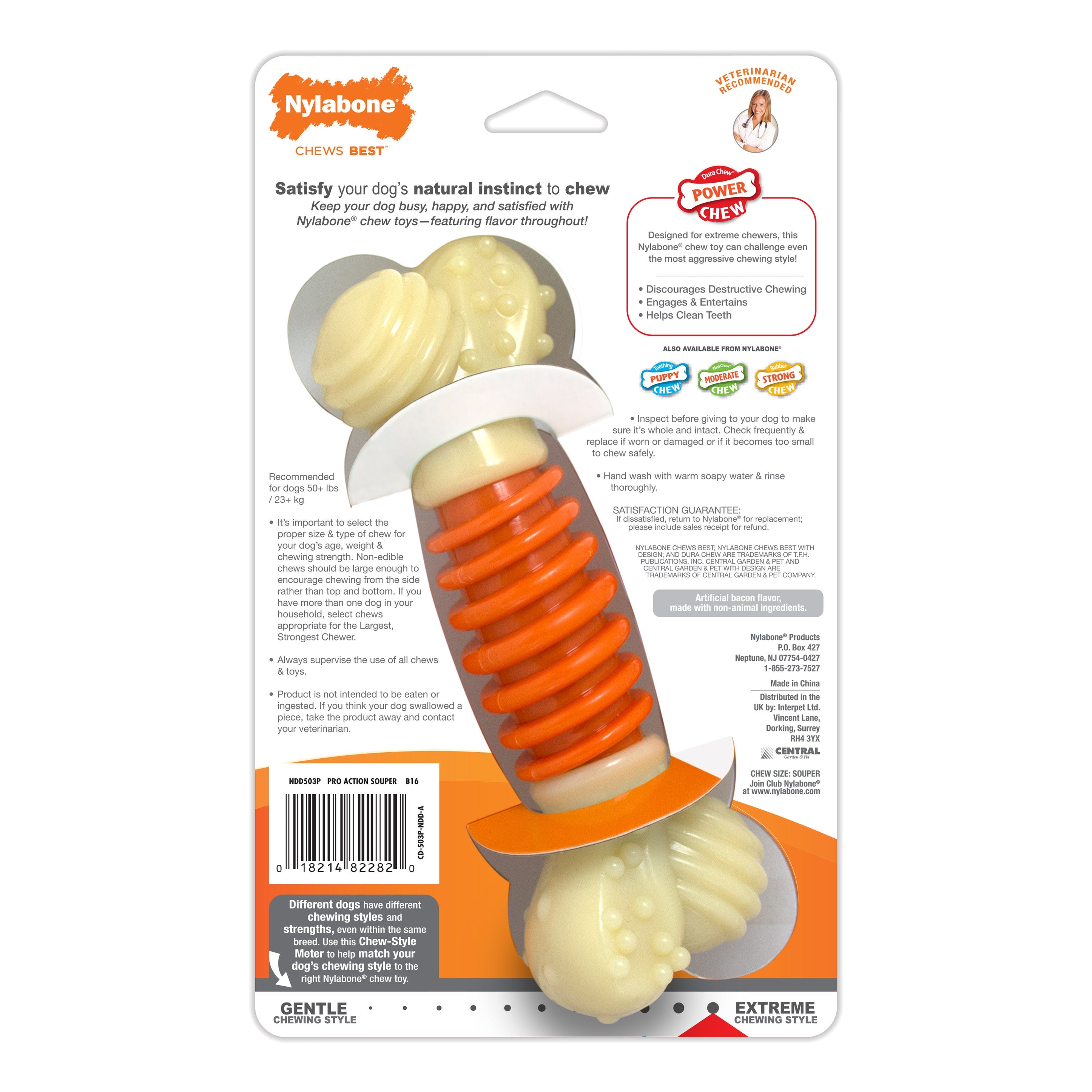 Nylabone PRO Action Dental Power Chew Durable Dog Toy Bacon, Orange, 1ea/Large/Giant Up To 50 Lbs. 1 ct