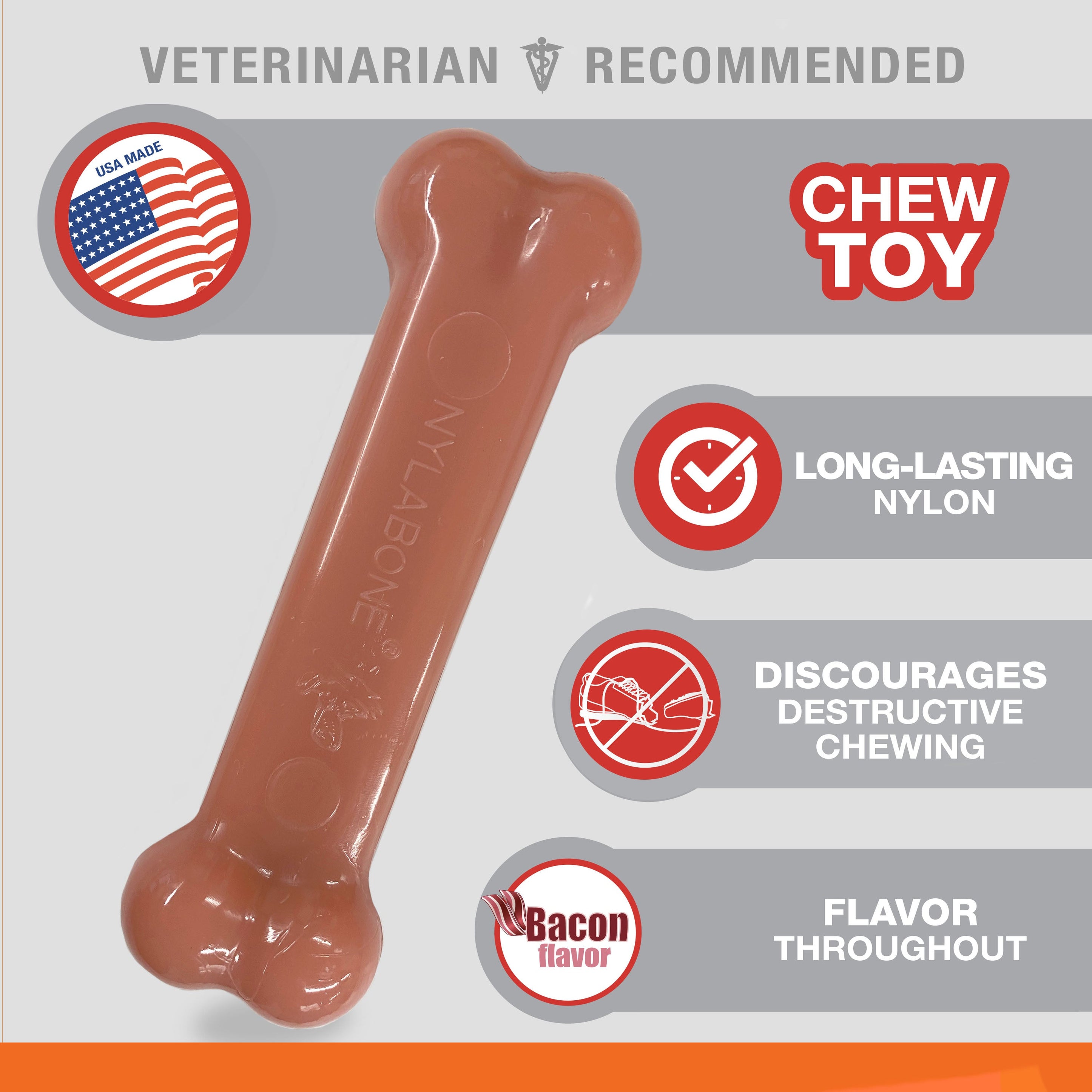 Nylabone Power Chew Bacon Chicken Durable Dog Chew Toy Pack Bacon Chicken, 1ea/Medium/Wolf Up To 35 Lbs. 2 ct