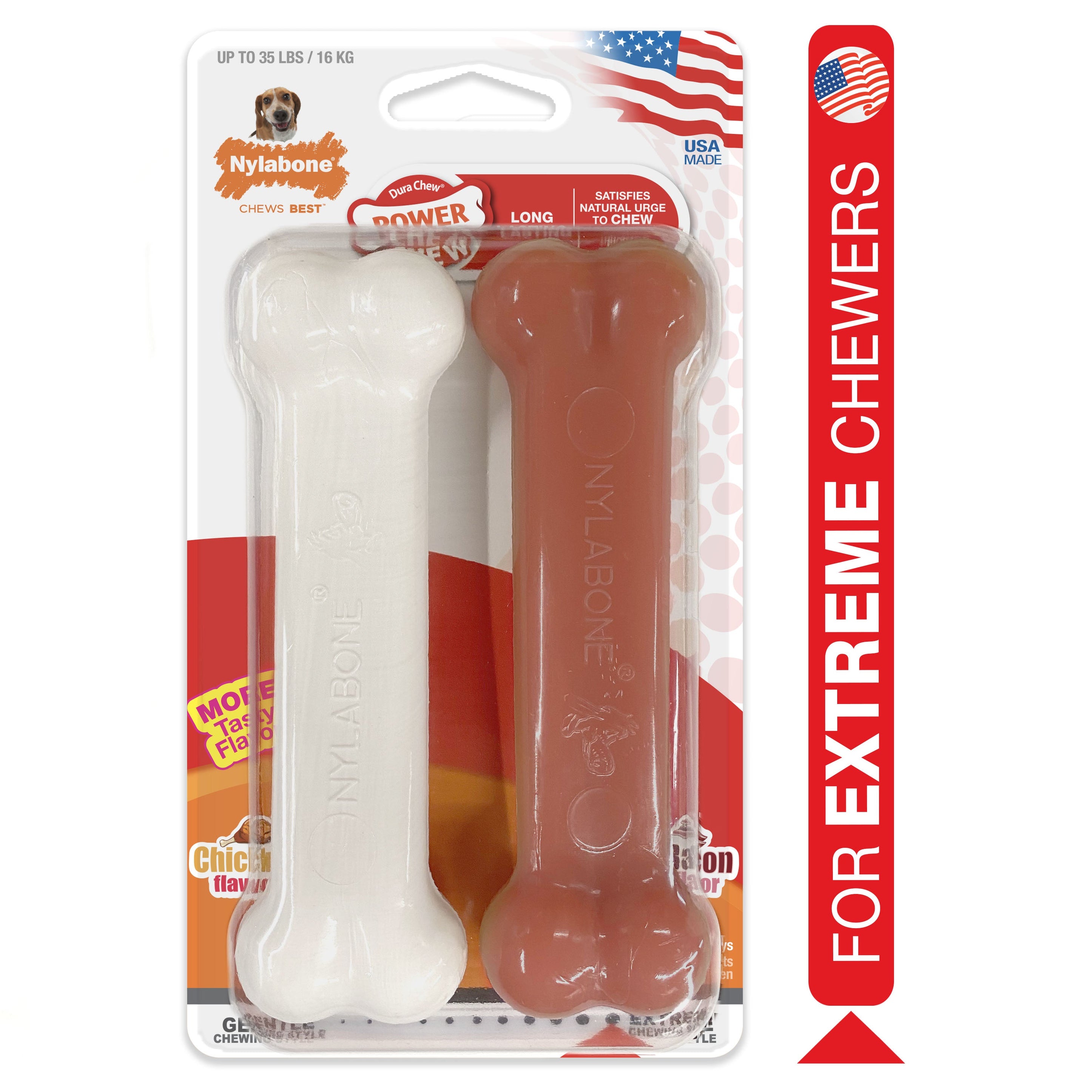 Nylabone Power Chew Bacon Chicken Durable Dog Chew Toy Pack Bacon Chicken, 1ea/Medium/Wolf Up To 35 Lbs. 2 ct