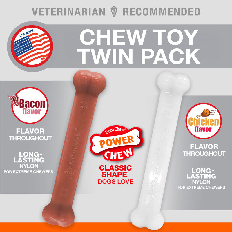 Nylabone Power Chew Bacon Chicken Durable Dog Chew Toy Pack Chicken Bacon, 1ea/Large/Giant Up To 50 Lbs. 2 ct