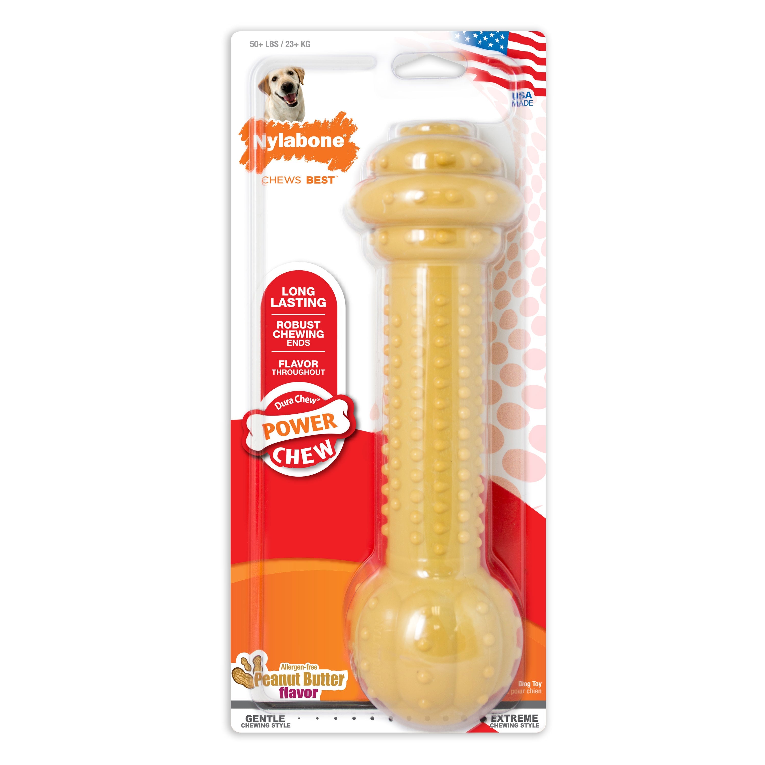 Nylabone Barbell Power Chew Durable Dog Toy Peanut Butter, 1ea/XXL/Monster 50 Lbs. 1 ct