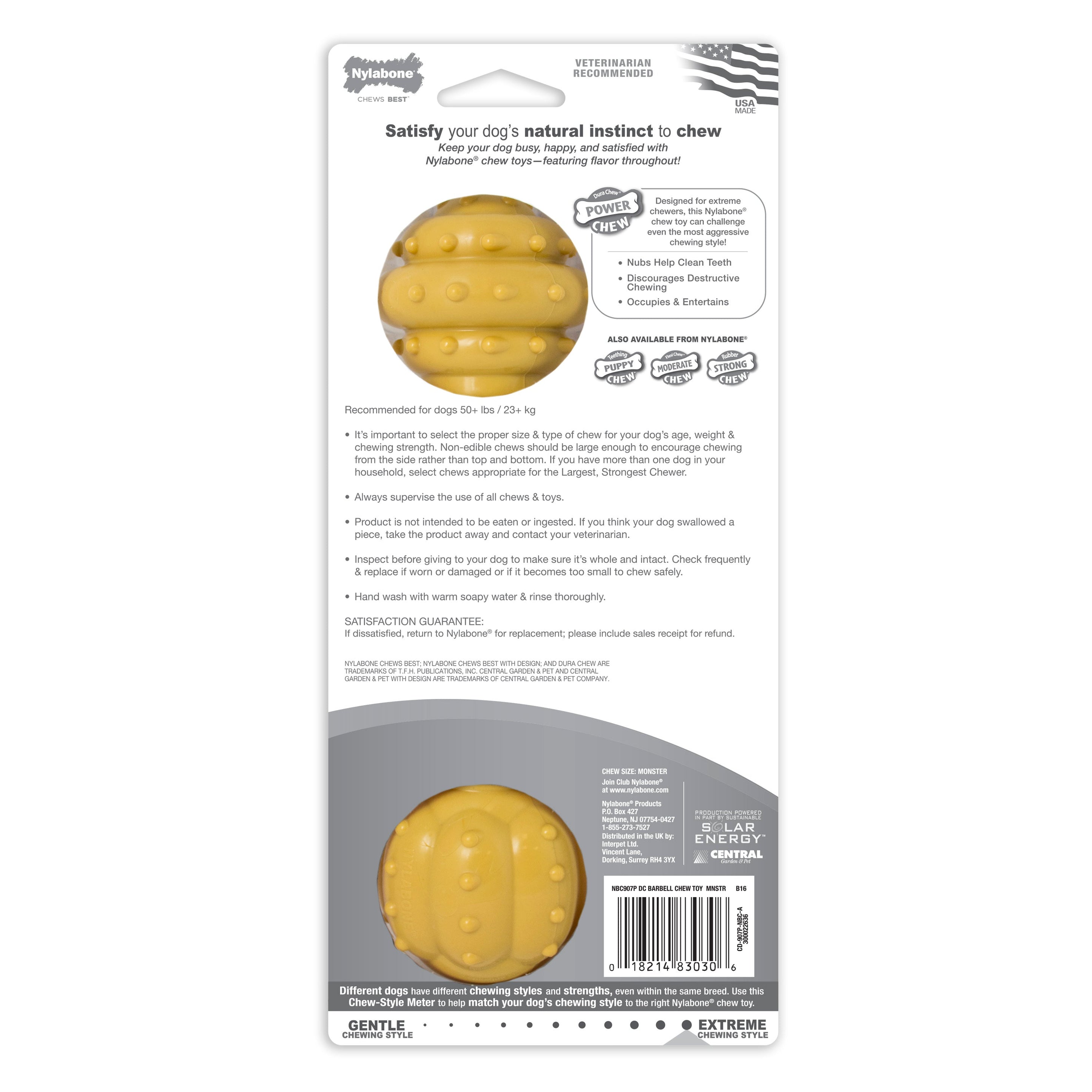 Nylabone Barbell Power Chew Durable Dog Toy Peanut Butter 1ea/XXL/Monster - 50++ lb
