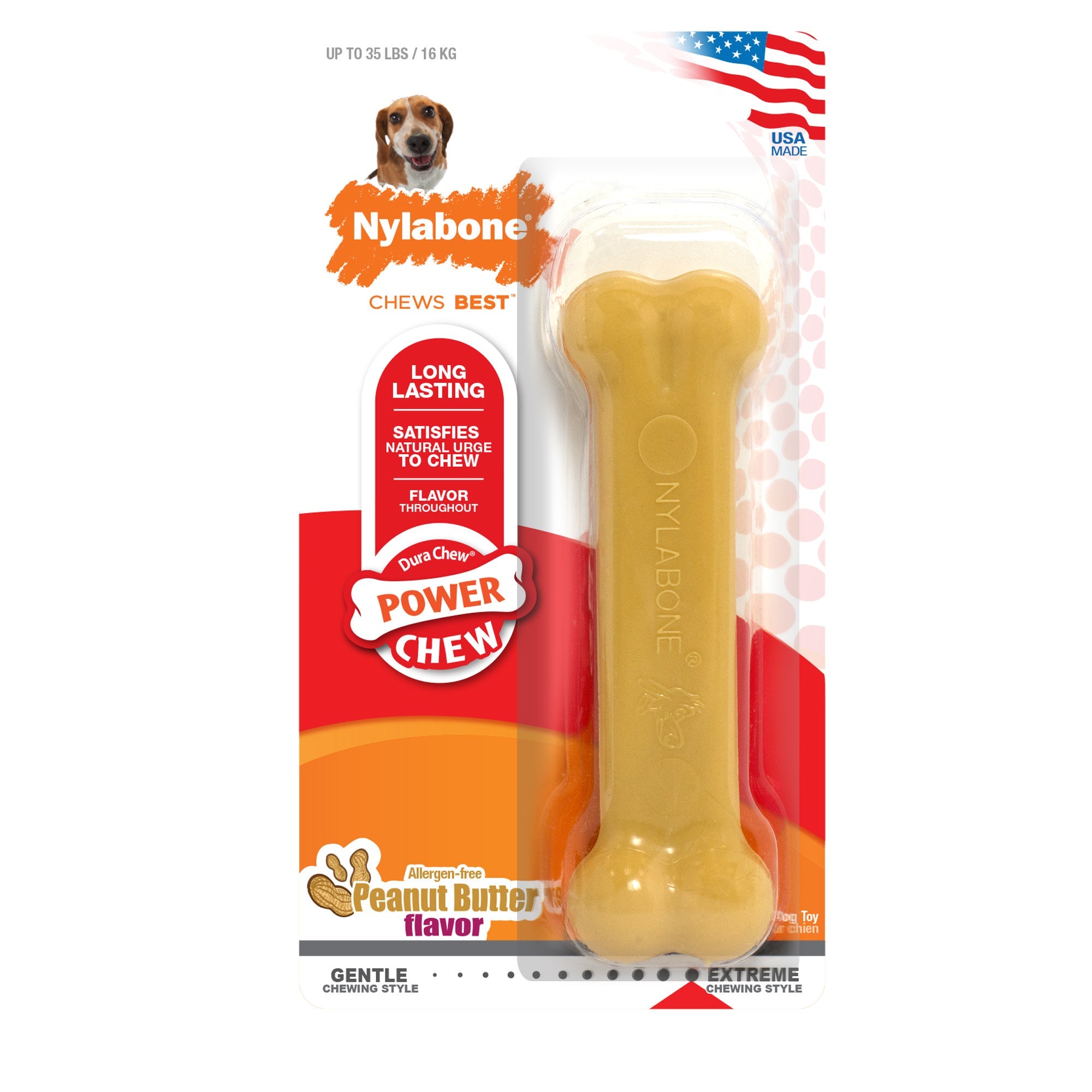 Nylabone Power Chew Dog Toy Peanut Butter, 1ea/Medium/Wolf Up To 35 Lbs. 1 ct