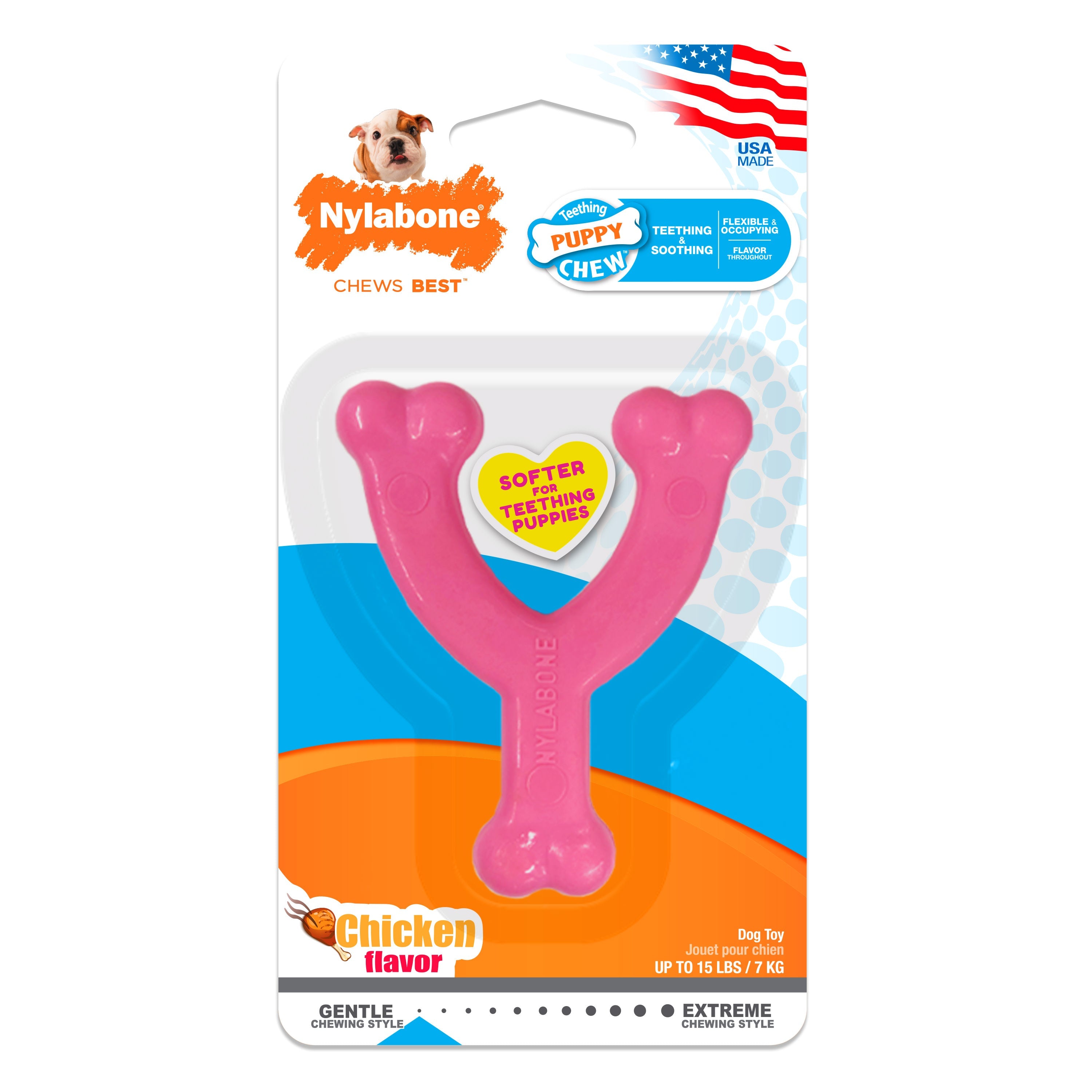 Nylabone Puppy Chew Toy Wishbone Chicken, Pink, 1ea/XS/Petite Up To 15 Lbs. 1 ct