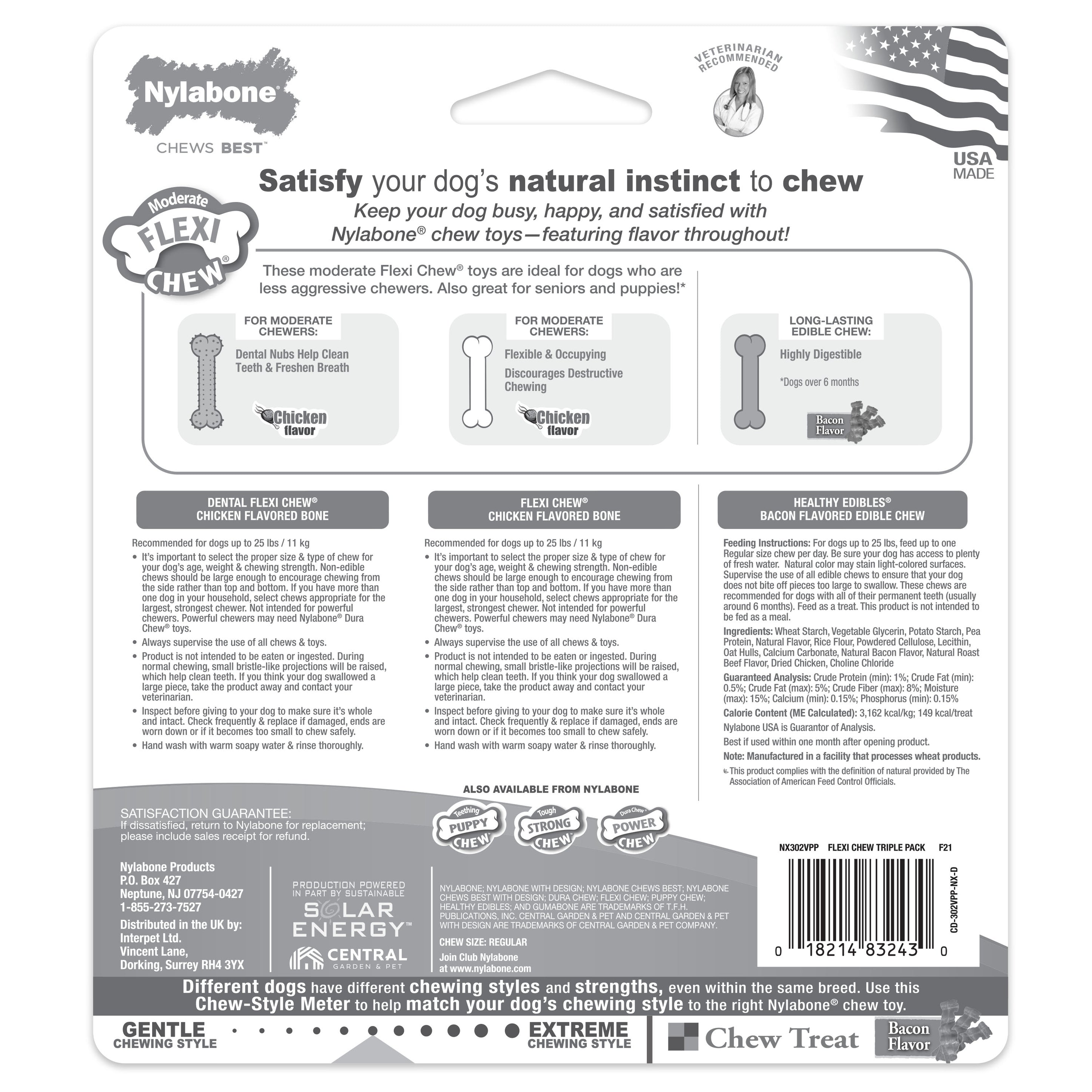 Nylabone Healthy Edibles and Flexi Chew Value Pack Chicken Bacon, 1ea/SMall/Regular Up To 25 Ibs. 3 ct