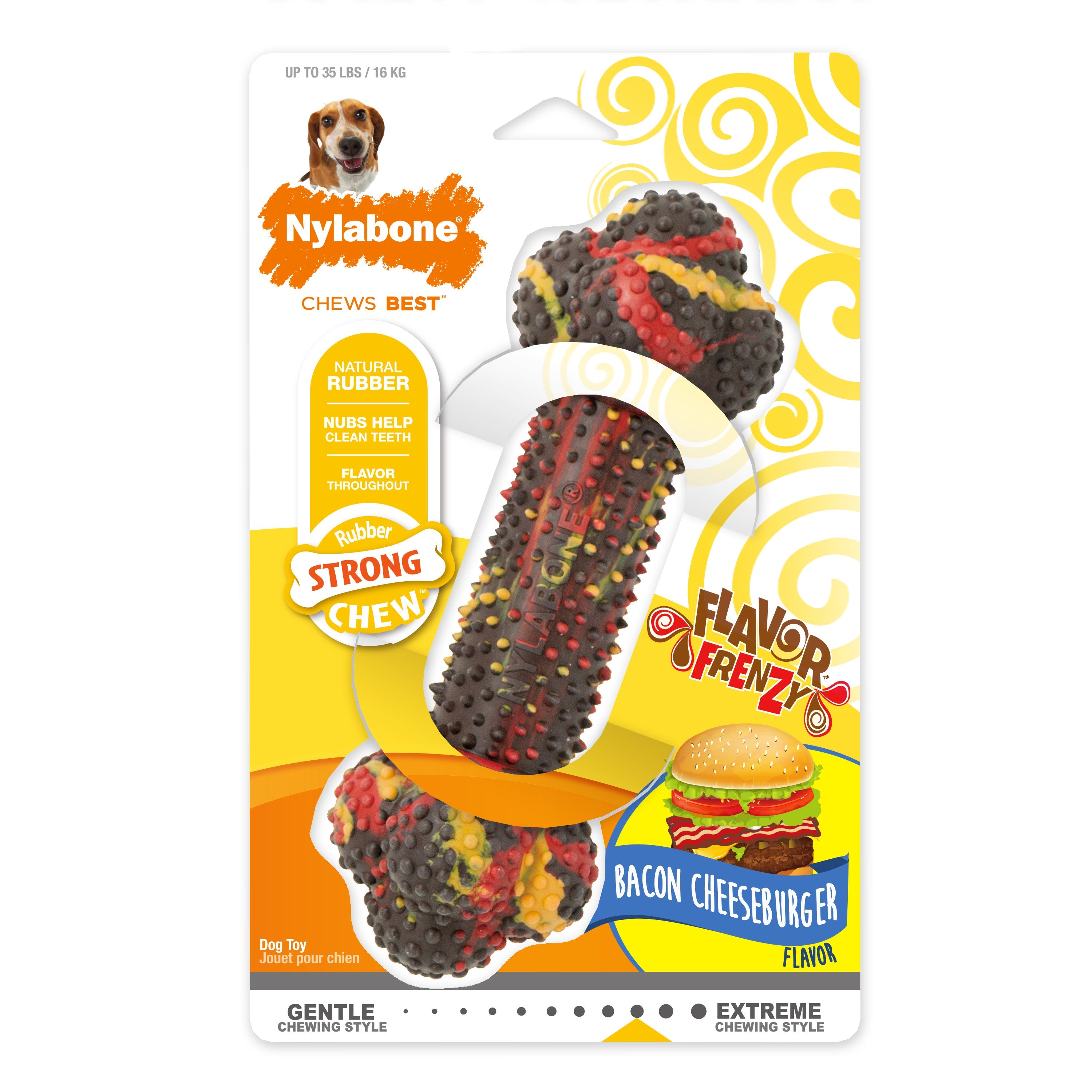 Nylabone Flavor Frenzy Strong Chew Dog Toy Bacon Cheeseburger, 1ea/Medium/Wolf Up To 35 Lbs. 1 ct