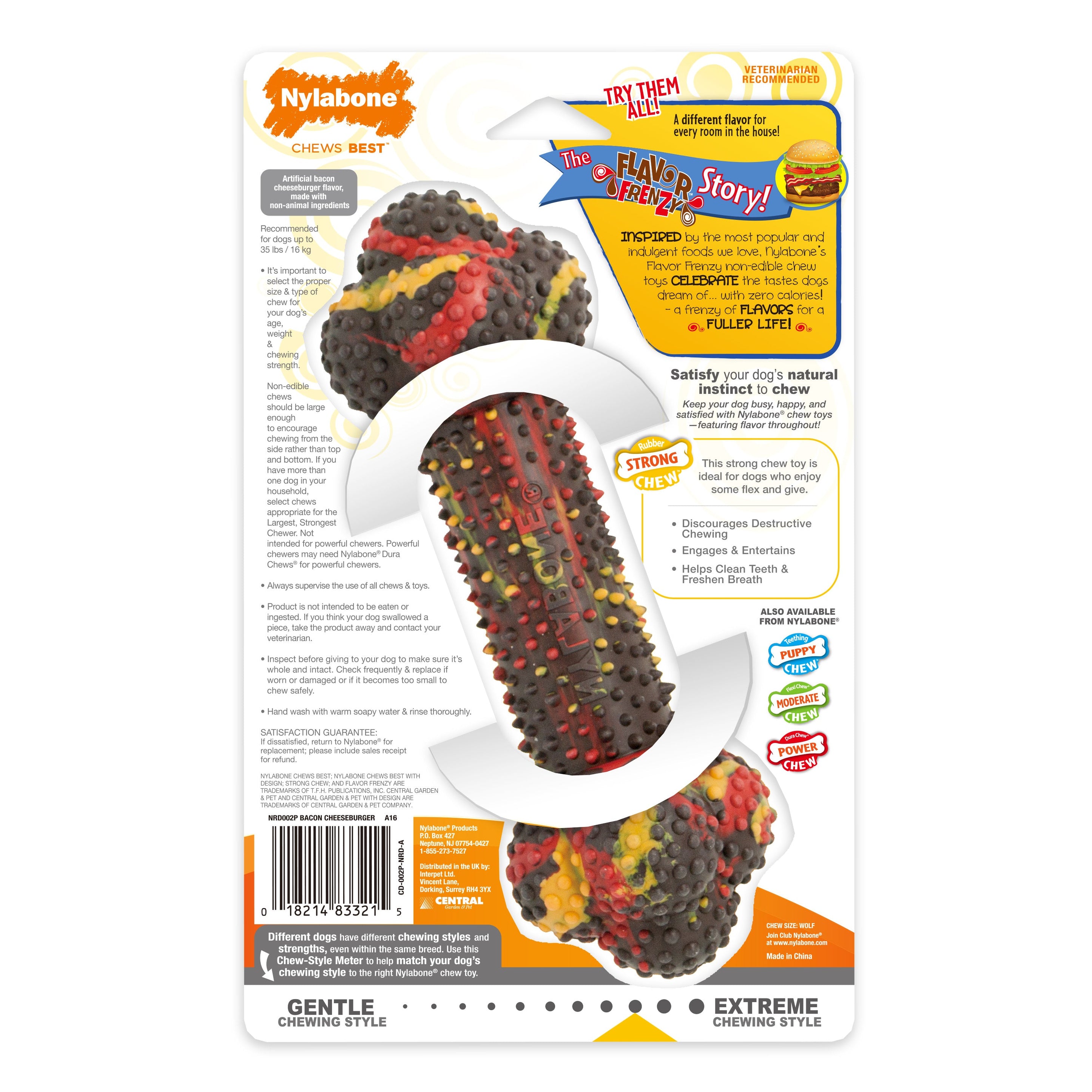 Nylabone Flavor Frenzy Strong Chew Dog Toy Bacon Cheeseburger, 1ea/Medium/Wolf Up To 35 Lbs. 1 ct