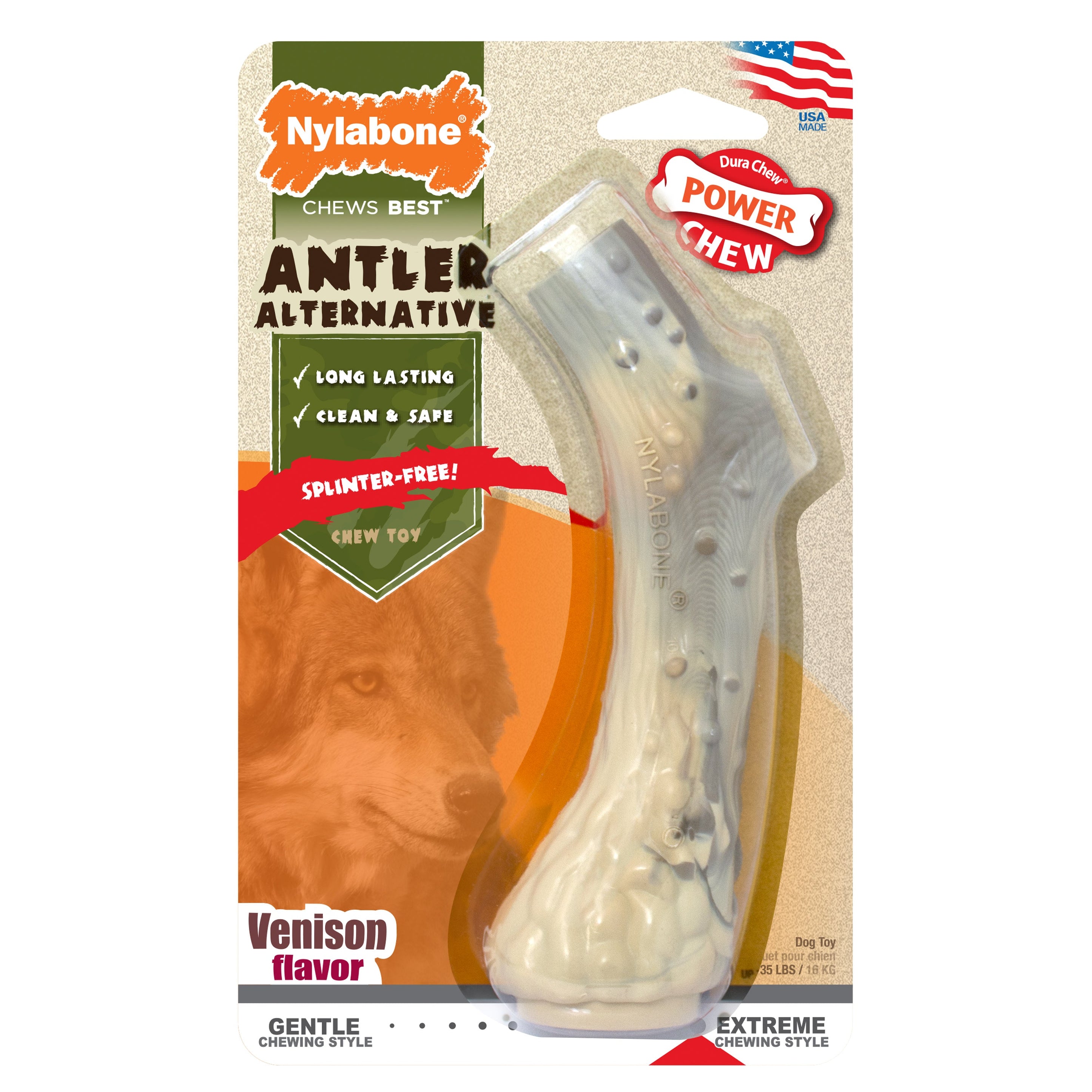 Nylabone Power Chew Antler Dog Chew Alternative Venison, 1ea/Medium/Wolf Up To 35 Lbs. 1 ct
