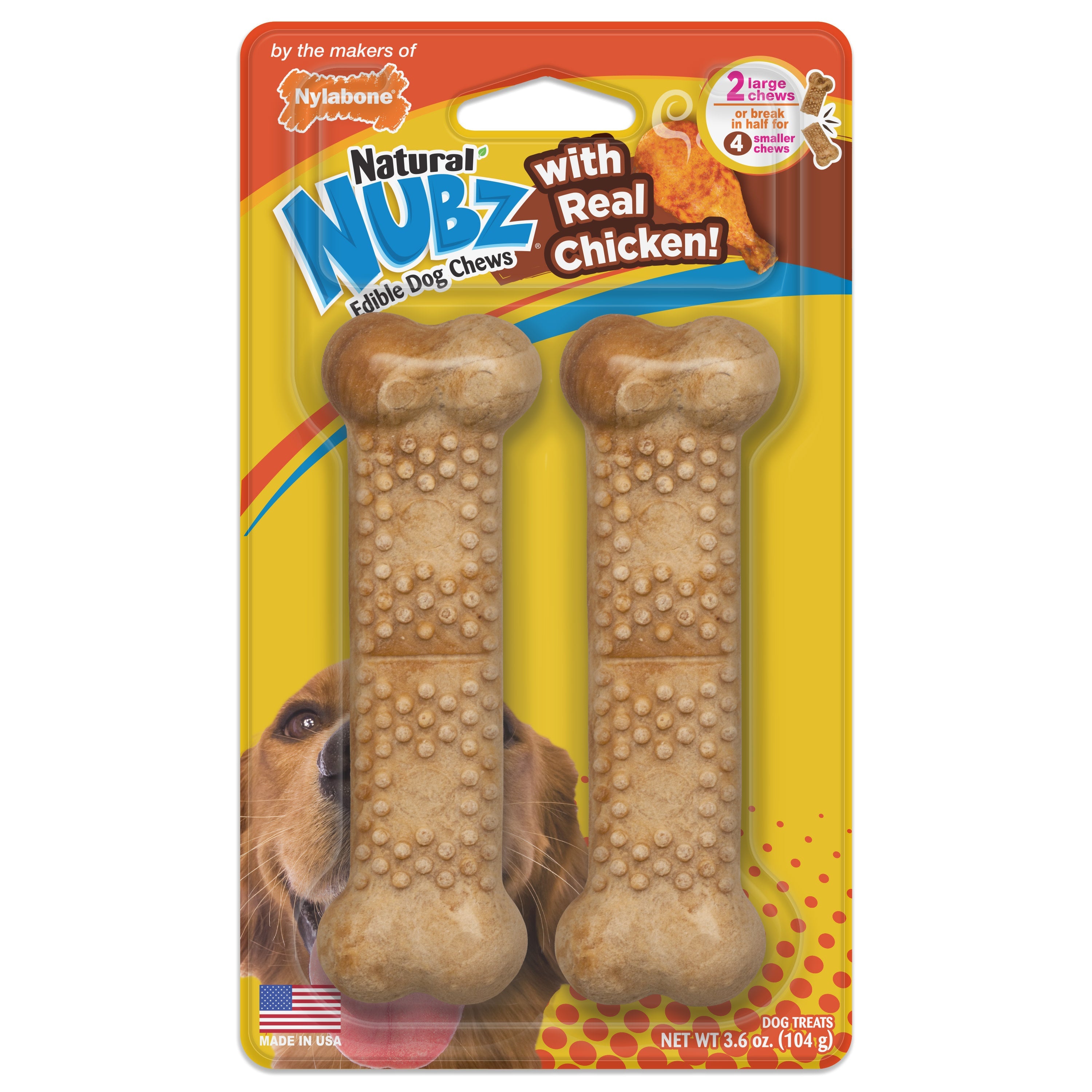 Nylabone Natural Nubz Chicken Dog Treats Chicken, 1ea/Large 30 Lbs. 2 ct