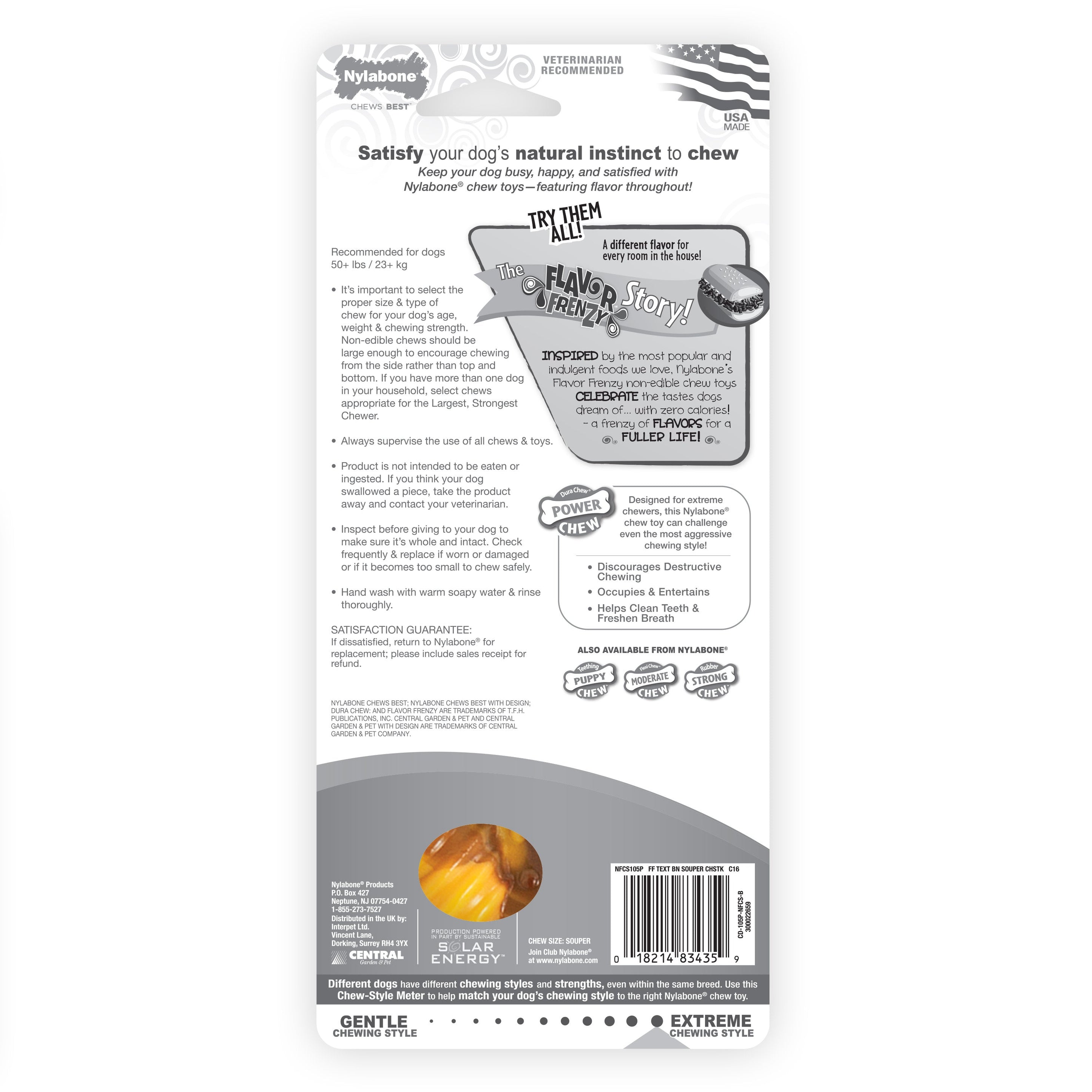 Nylabone Flavor Frenzy Power Chew Durable Dog Chew Toy Philly Cheesesteak, 1ea/XL/Souper 50 Lbs. 1 ct