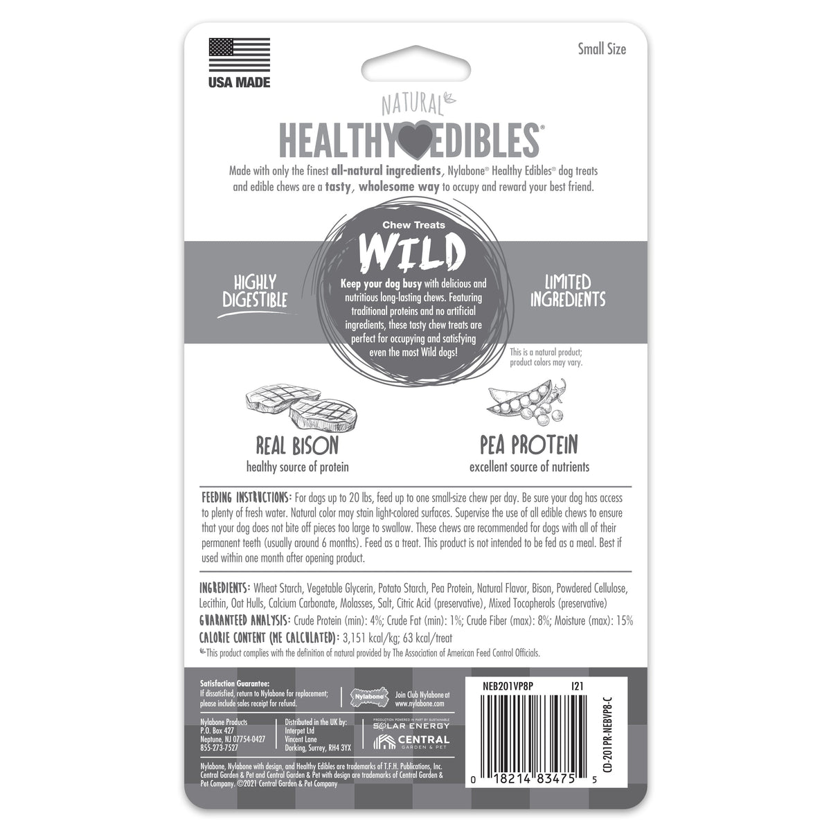 Nylabone Healthy Edibles WILD Natural Long Lasting Bison Dog Chew Treats Bison, SMall/Regular Up To 25 Ibs. 8 ct