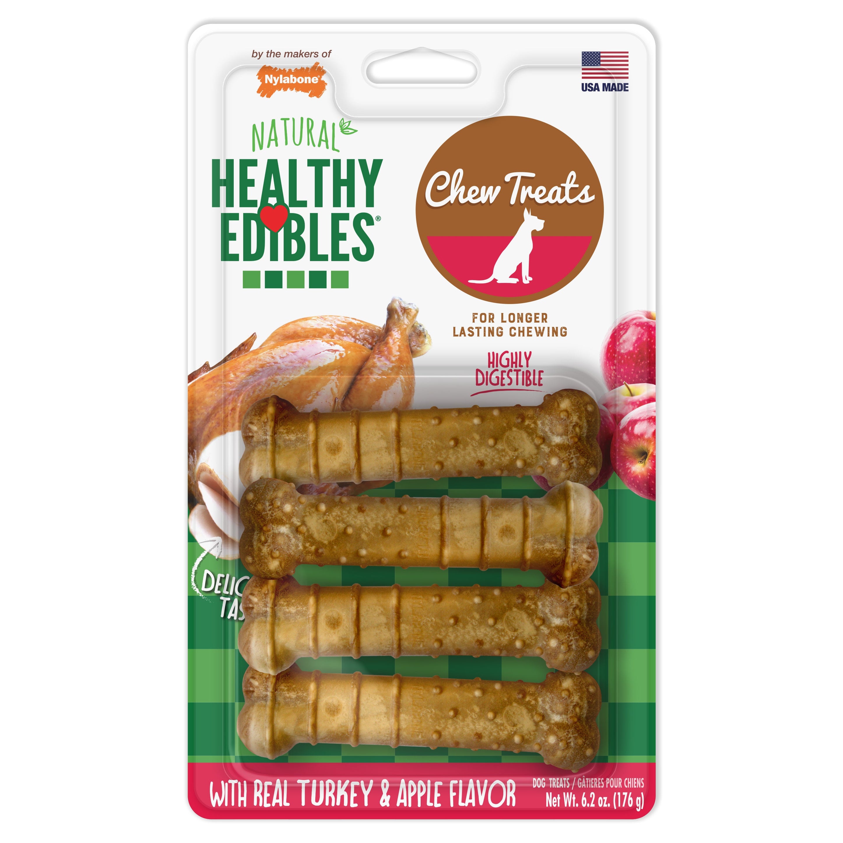 Nylabone Healthy Edibles AllNatural Long Lasting Chew Treats Turkey Apple, 1ea/SMall/Regular Up To 25 Ibs. 4 ct