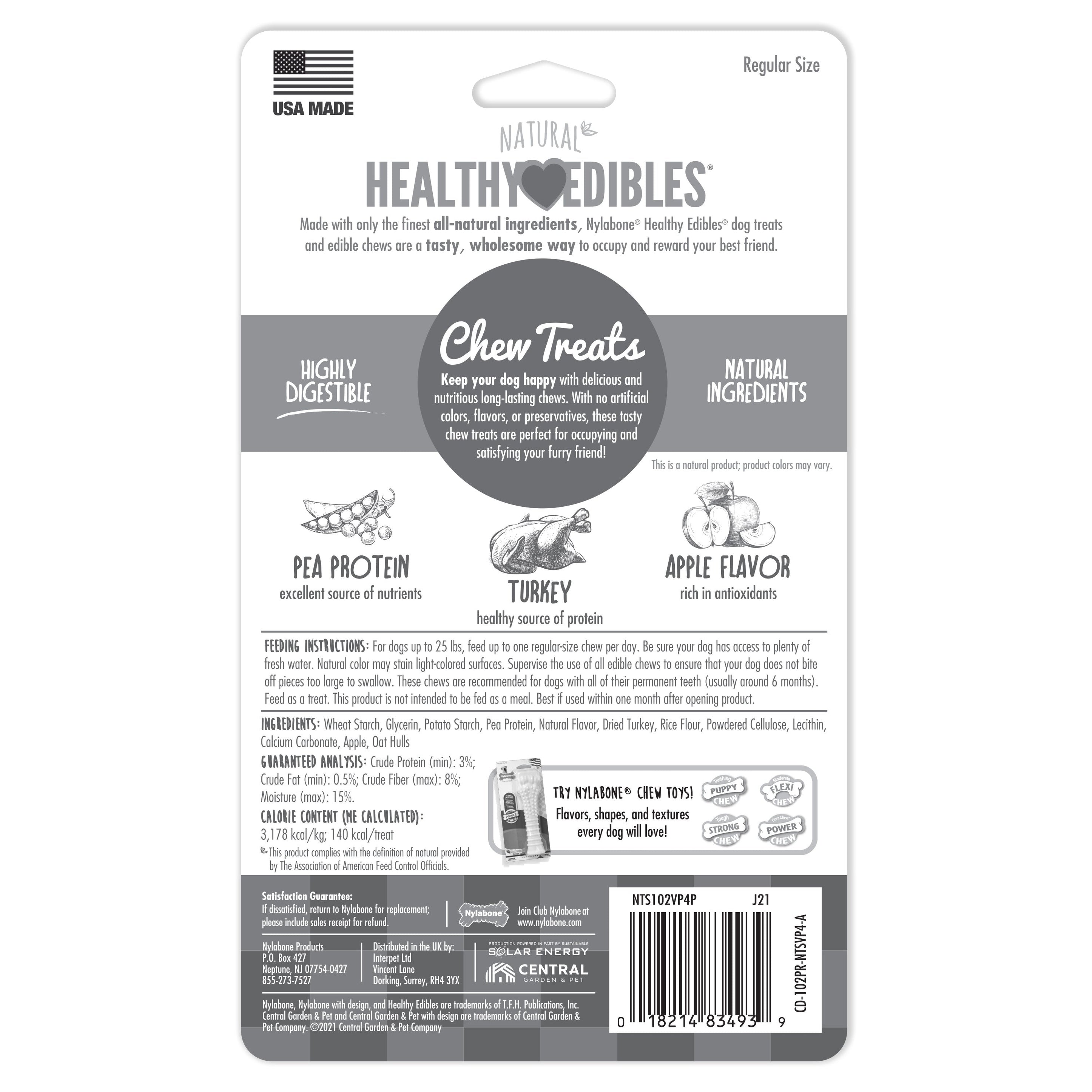 Nylabone Healthy Edibles AllNatural Long Lasting Turkey Apple Dog Chew Treats Turkey Apple, SMall/Regular Up To 25 Ibs. 4 ct