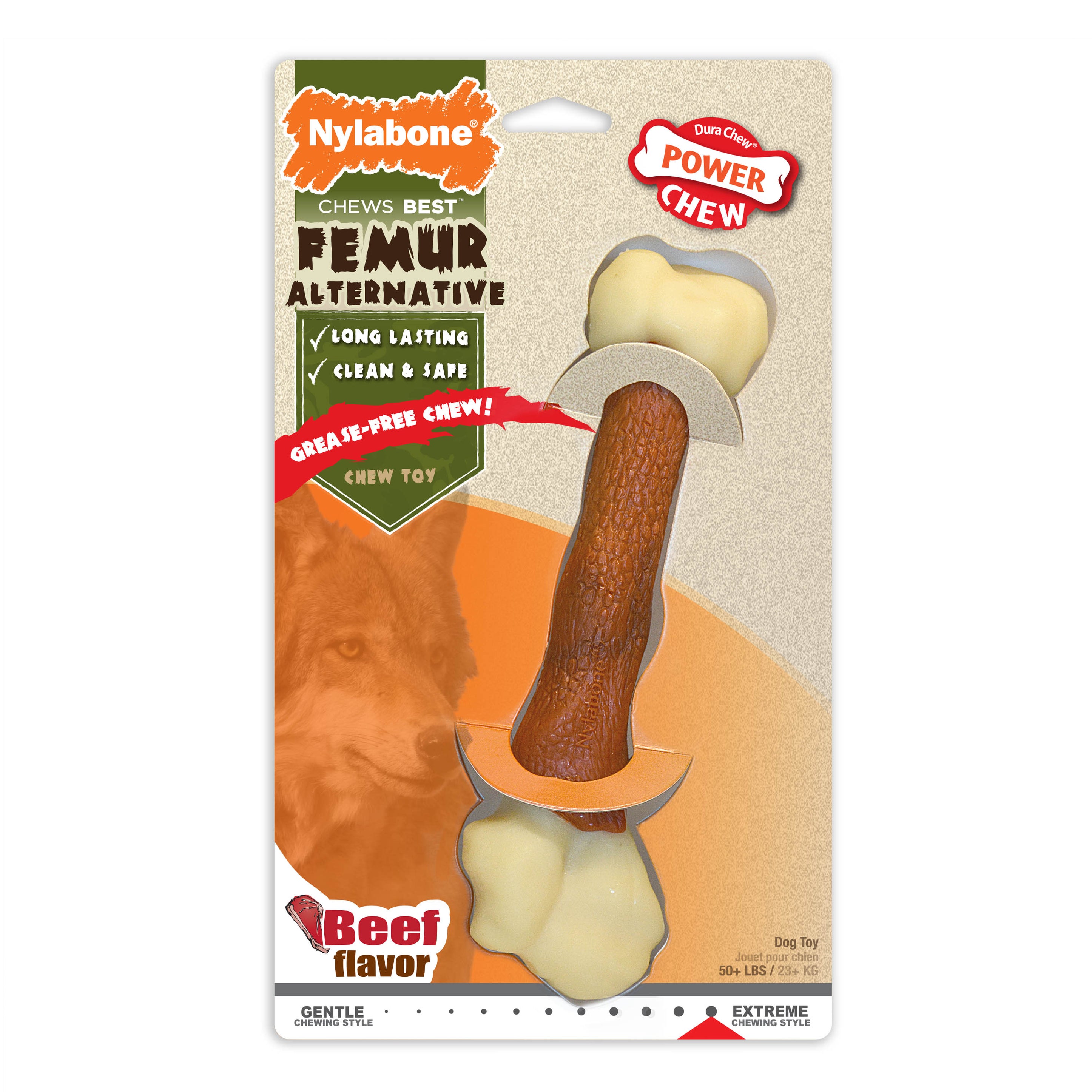 Nylabone Power Chew Femur Dog Bone Alternative Beef, 1ea/Large/Giant Up To 50 Lbs. 1 ct
