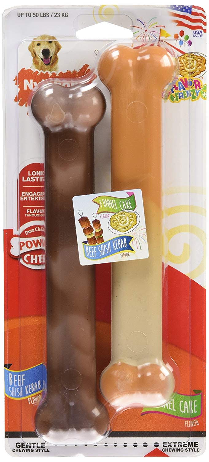 Nylabone Power Chew Flavor Frenzy Durable Dog Chew Toys Twin Pack Funnel Cake Shish Kabob, 1ea/Large/Giant Up To 50 Lbs. 2 ct