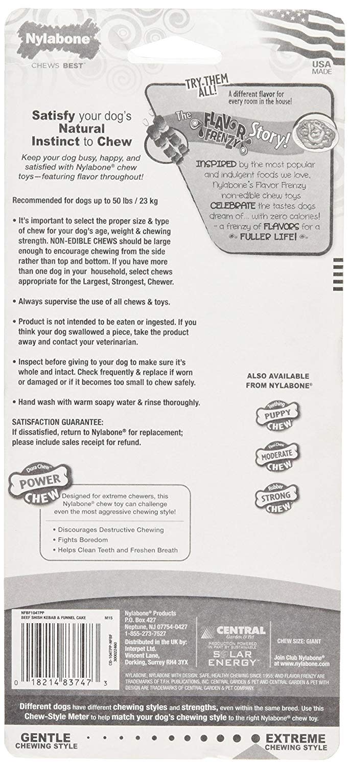 Nylabone Power Chew Flavor Frenzy Durable Dog Chew Toys Twin Pack Funnel Cake Shish Kabob, 1ea/Large/Giant Up To 50 Lbs. 2 ct