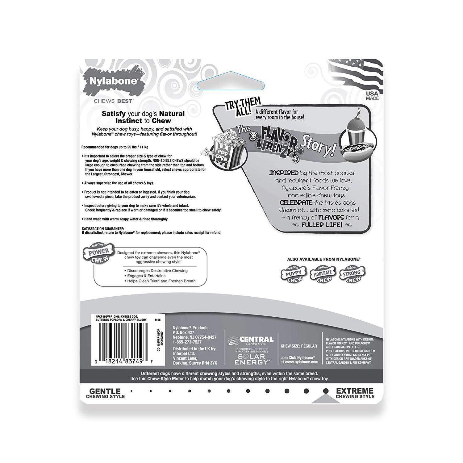 Nylabone Flavor Frenzy Power Chew Triple Pack Chili Cheese Dog, Popcorn Cherry, 1ea/SMall/Regular Up To 25 Ibs. 3 ct