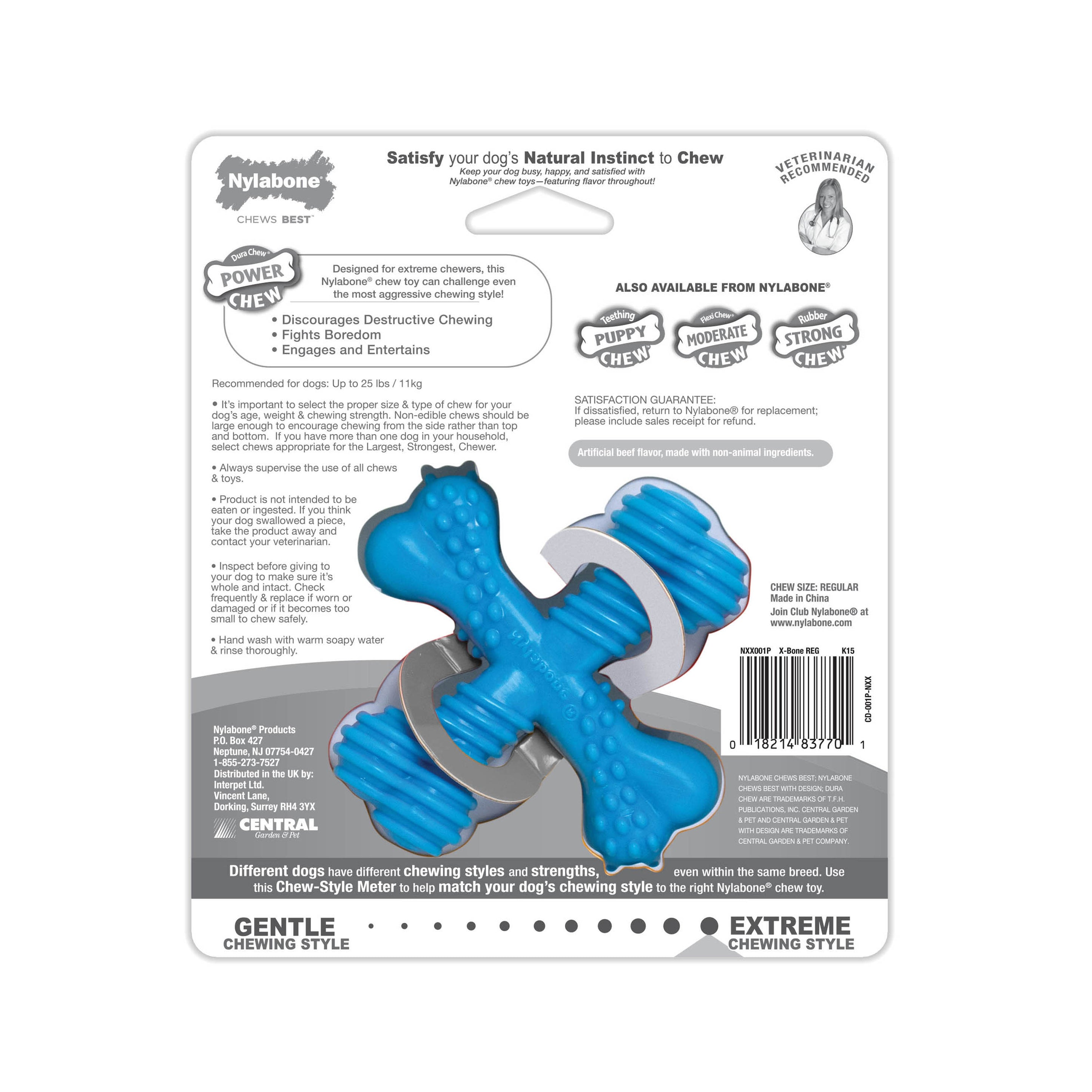 Nylabone Comfort Hold X Bone Power Chew Durable Dog Toy Beef 1ea/SMall/Regular - Up To 25 Ibs.