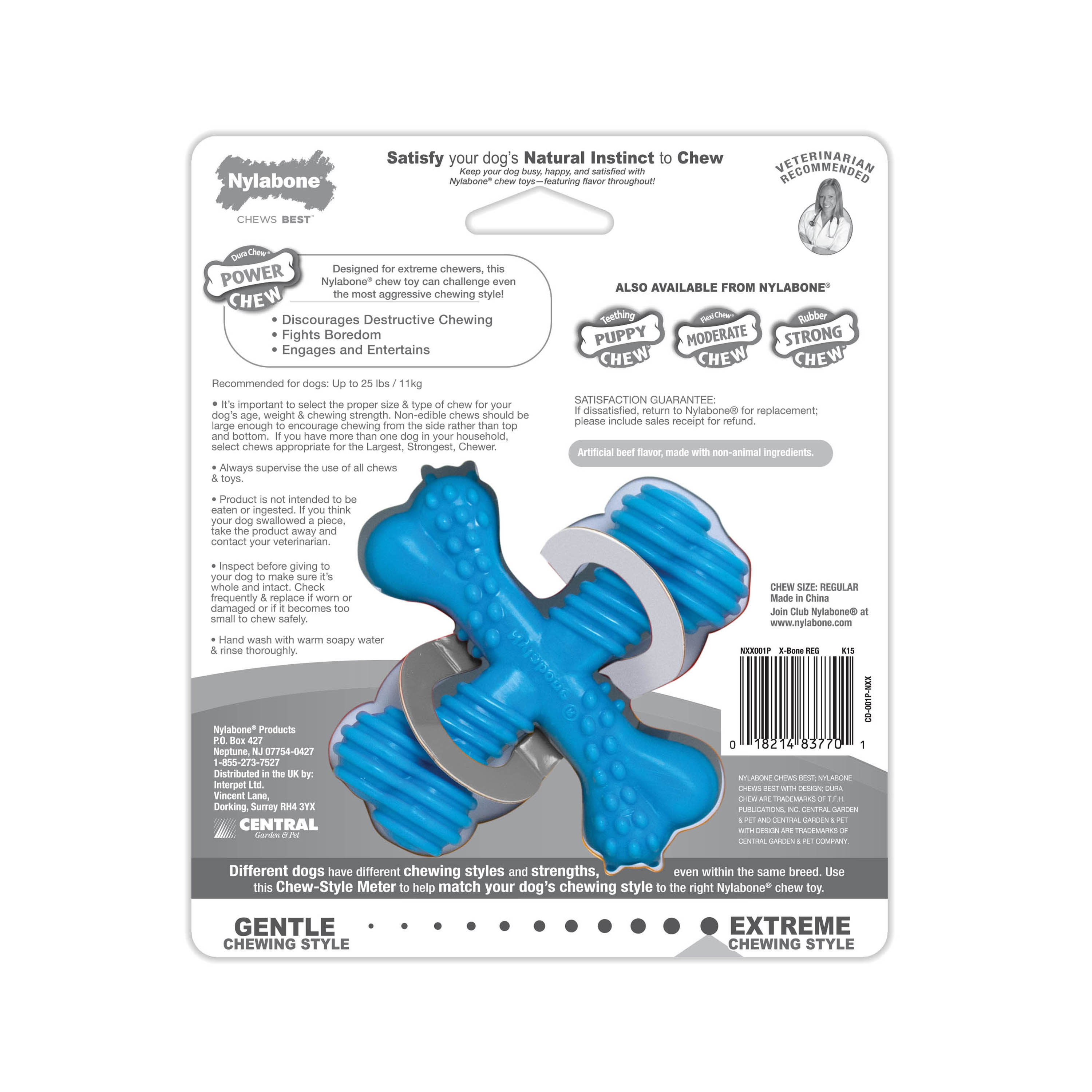 Nylabone Power Chew Comfort Hold X Bone Dog Toy Beef, 1ea/SMall/Regular Up To 25 Ibs. 1 ct