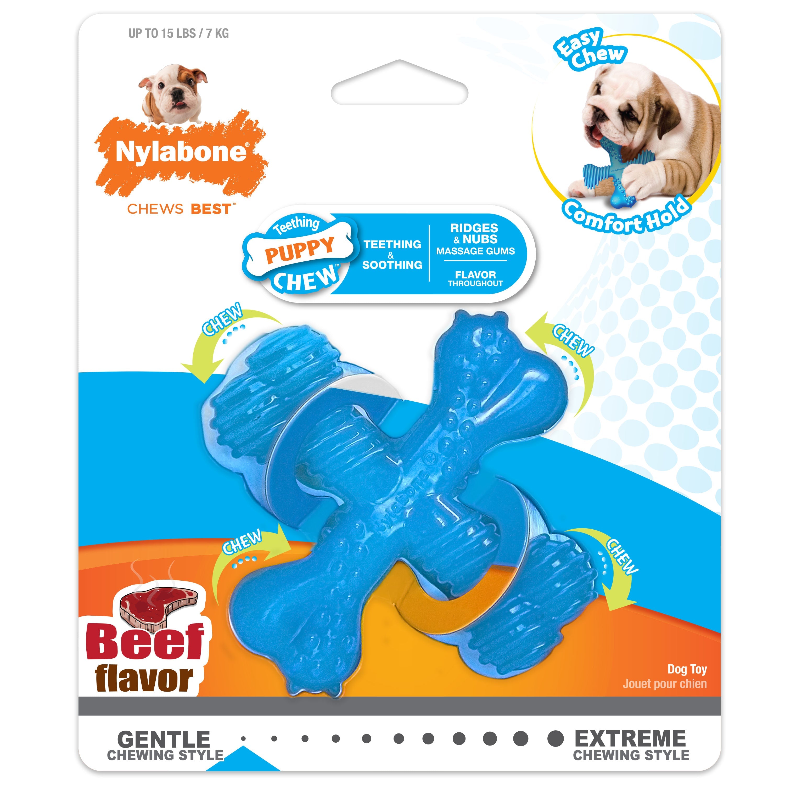 Nylabone Puppy Chew Comfort Hold X Bone Dog Toy Beef, 1ea/XS/Petite Up To 15 Lbs. 1 ct
