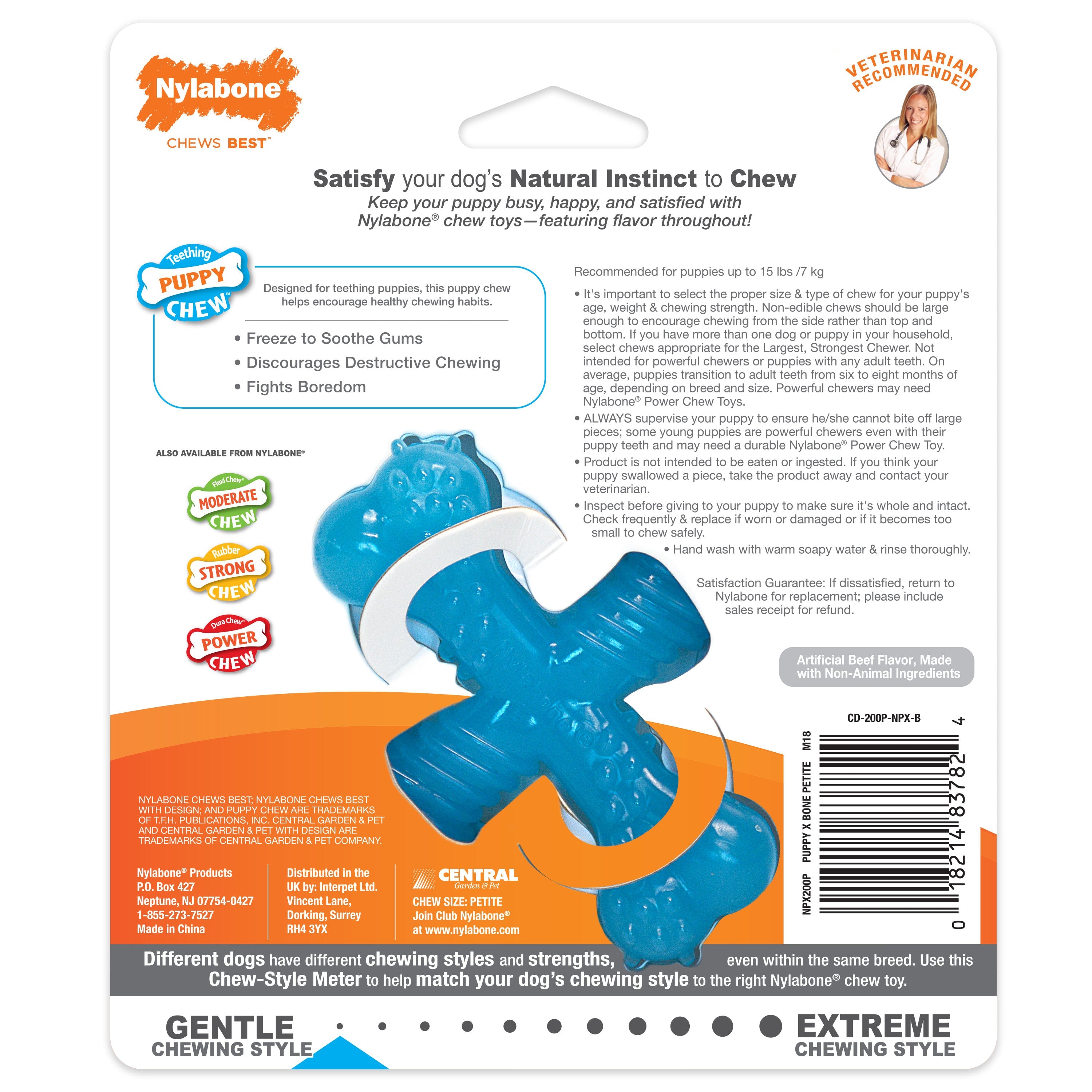 Nylabone Puppy Chew Comfort Hold X Bone Dog Toy Beef, 1ea/XS/Petite Up To 15 Lbs. 1 ct