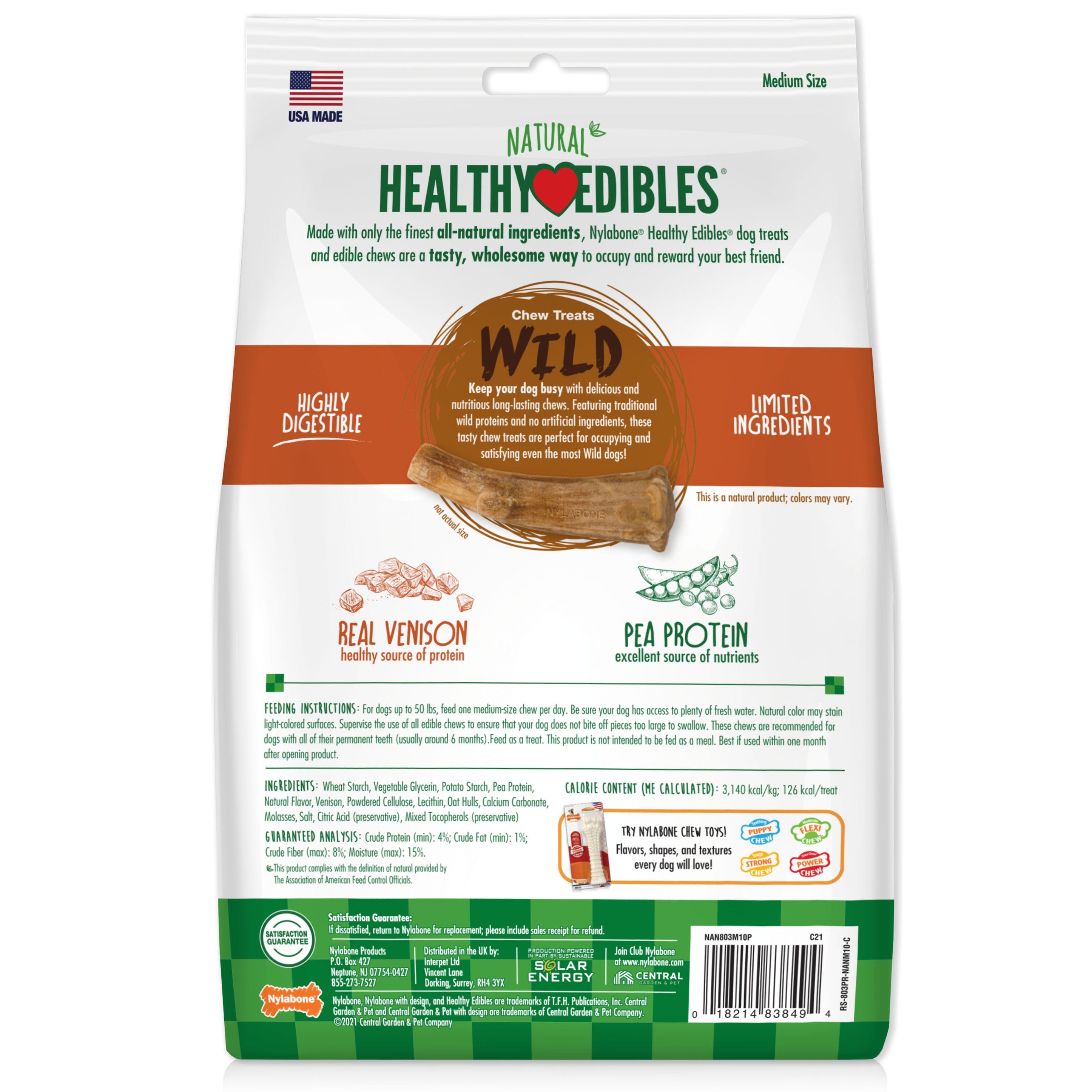Nylabone Healthy Edibles WILD Antler Natural Long Lasting Dog Chew Treats Venison, Large/Giant Up To 50 Lbs. 10 ct