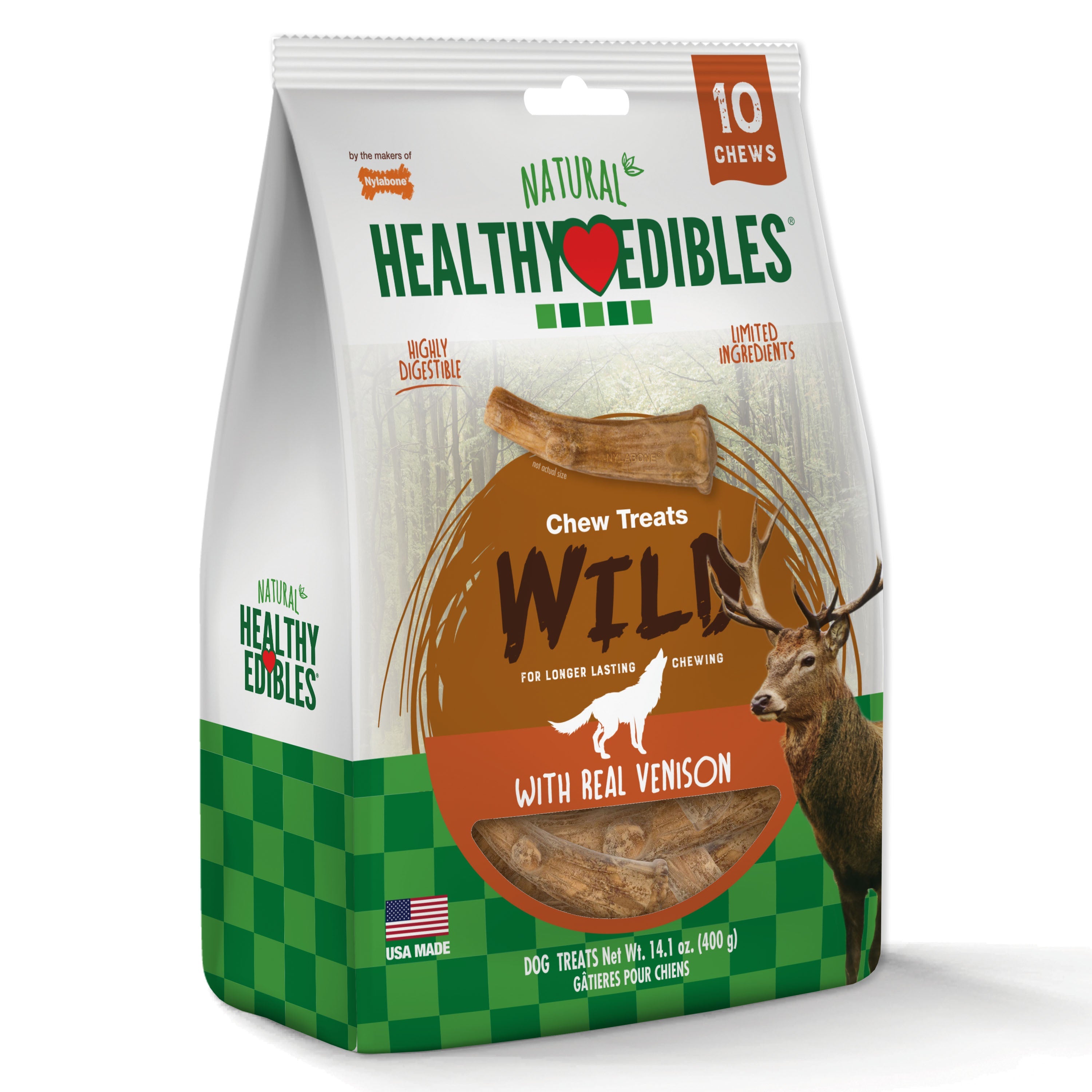 Nylabone Healthy Edibles WILD AllNatural Long Lasting Antler Chew Treats Venison, 1ea/Large/Giant Up To 50 Lbs. 10 ct