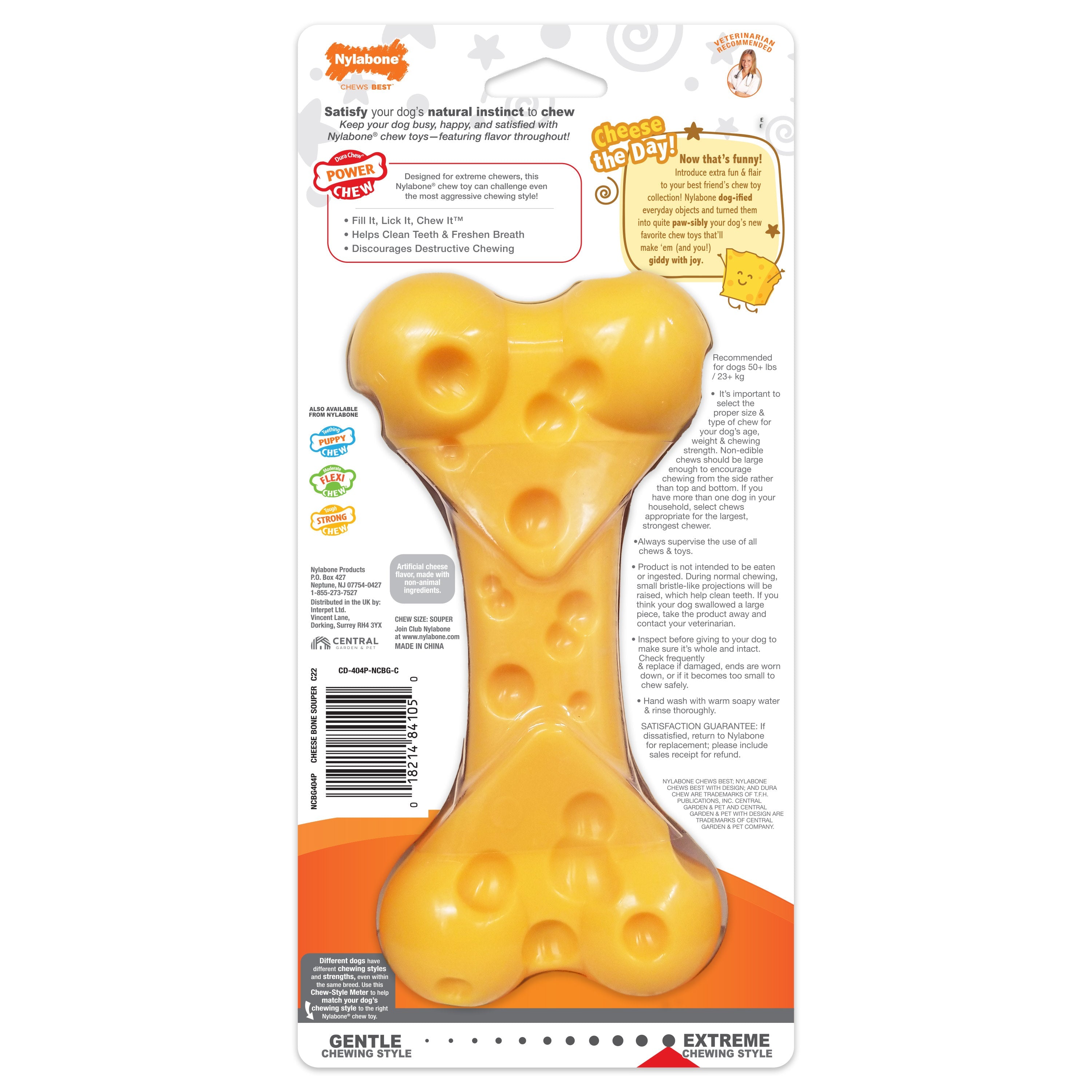 Nylabone Power Chew Cheese Dog Toy Cheese, 1ea/XL/Souper 50 Lbs. 1 ct