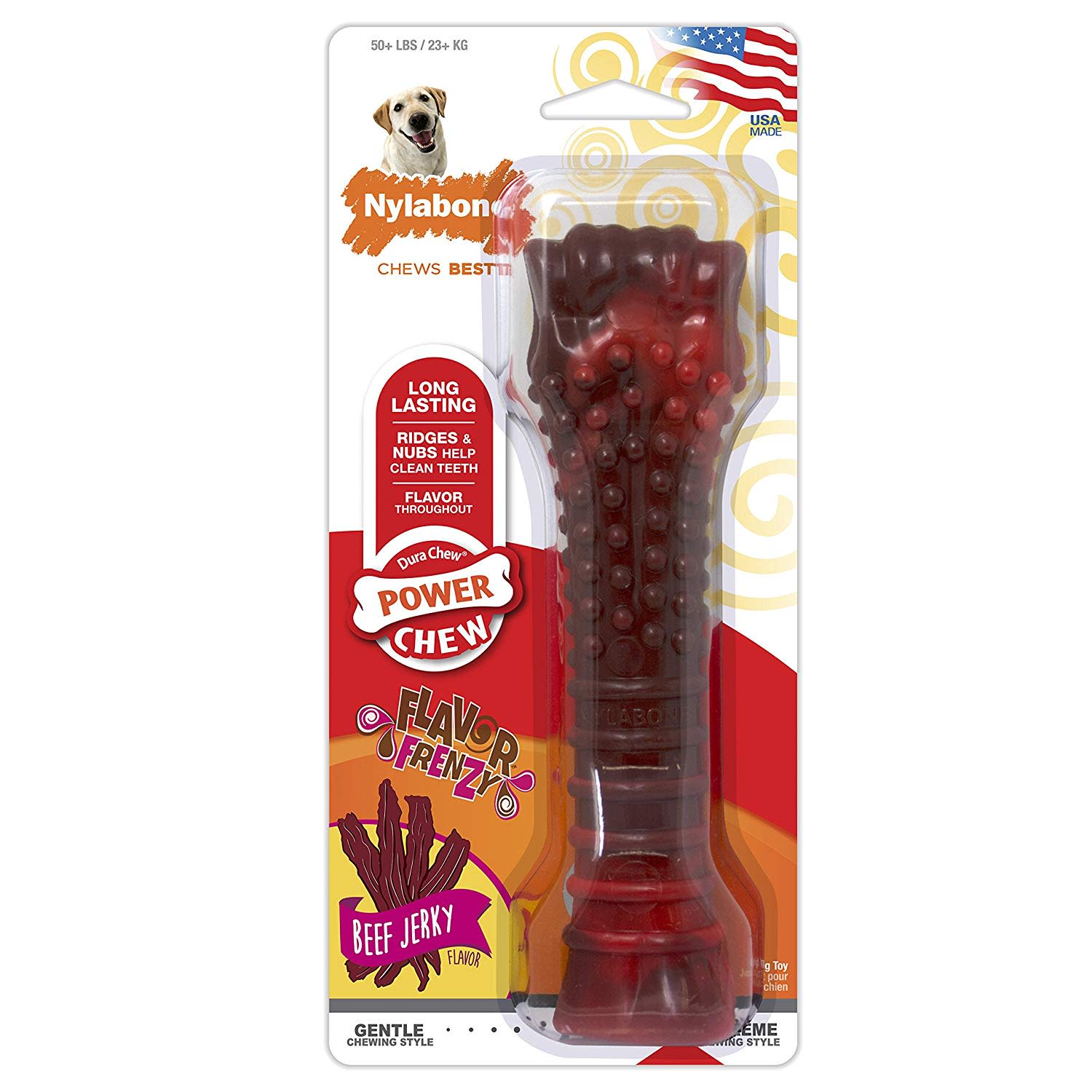 Nylabone Flavor Frenzy Power Chew Durable Dog Chew Toy Beef Jerky, 1ea/XL/Souper 50 Lbs. 1 ct