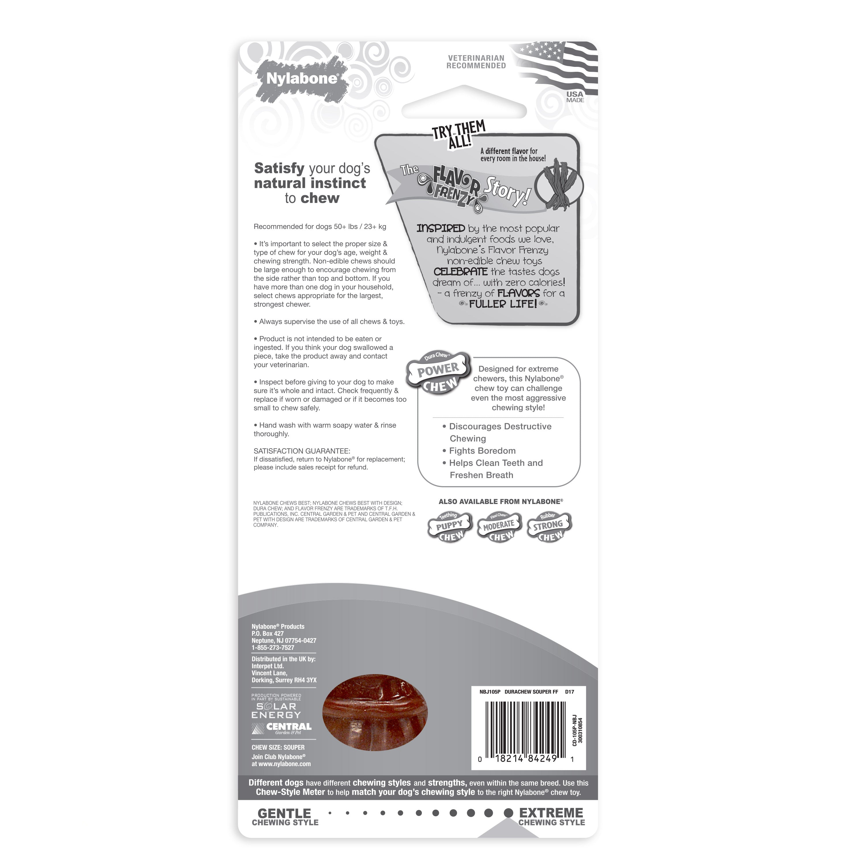 Nylabone Flavor Frenzy Power Chew Durable Dog Chew Toy Beef Jerky, 1ea/XL/Souper 50 Lbs. 1 ct