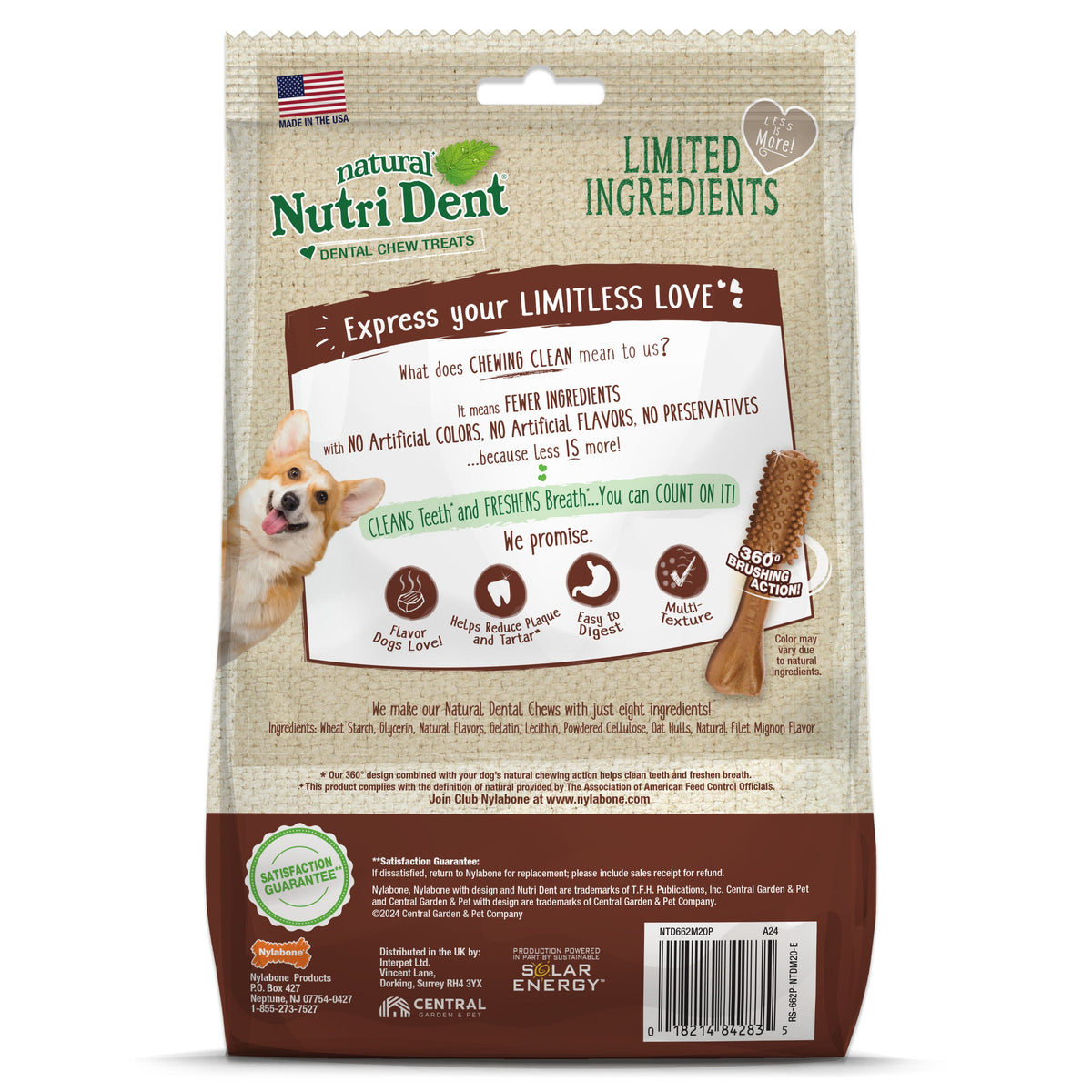 Nylabone Nutri Dent Filet Mignon Dog Dental Chews Filet Mignon Medium - 15 Lbs. To 30 lb (20 ct)