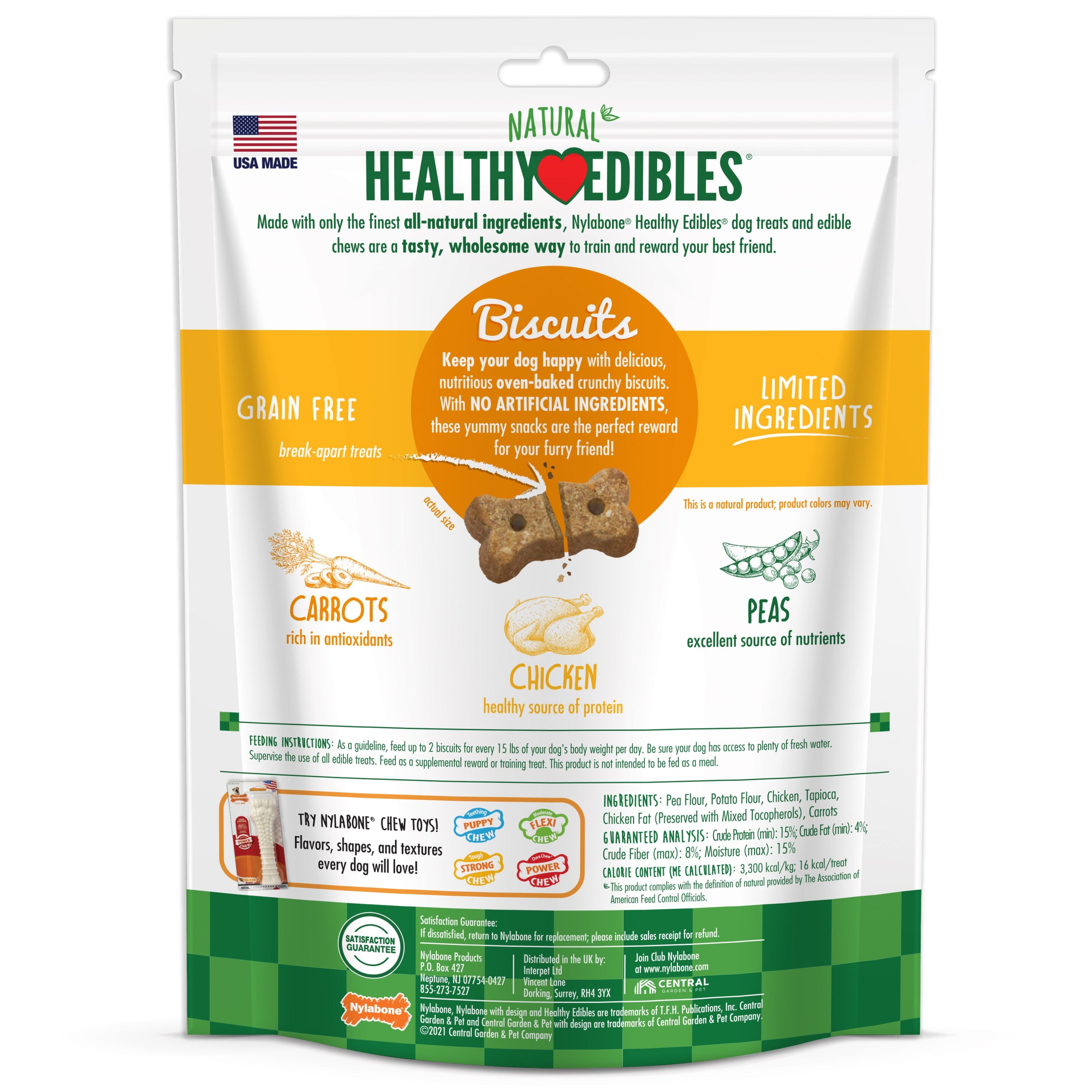 Nylabone Healthy Edibles Biscuits Grain Free Dog Treats Chicken & Veggie 1ea/12 oz