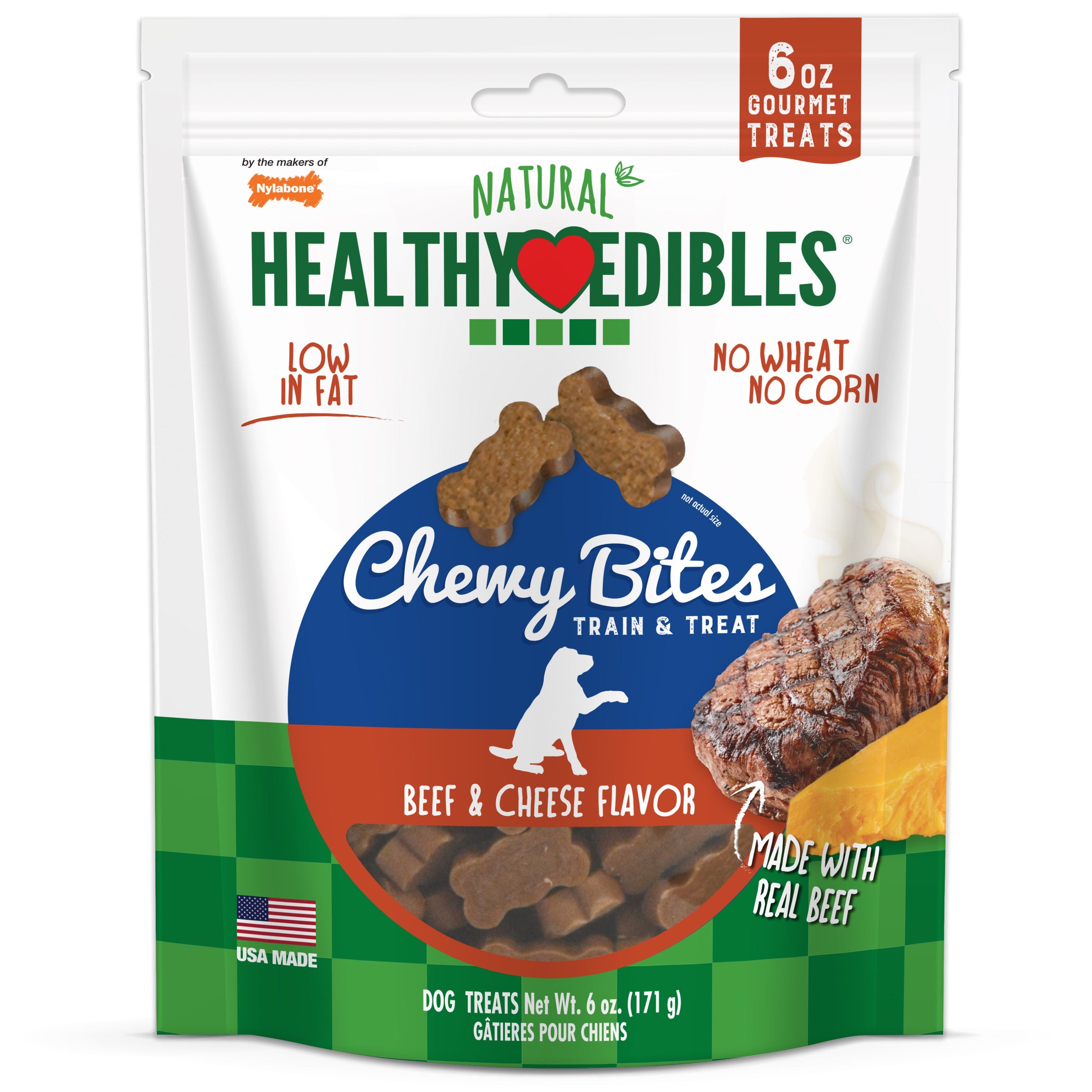 Nylabone Healthy Edibles Chewy Bites Soft Dog Treats Beef Cheese, 6 oz 1 ct