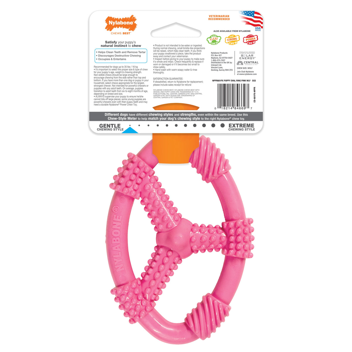 Nylabone Puppy Chew Spin Tug Play Toy Peanut Butter, Pink, 1ea/Medium/Wolf Up To 35 Lbs. 1 ct