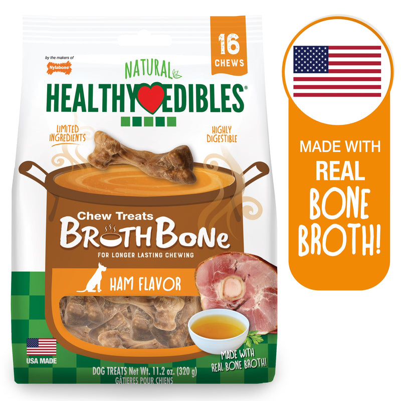 Nylabone Healthy Edibles Broth Bone AllNatural Long Lasting Chew Treats 16 count, 1ea/Regular Up To 25 Ibs.
